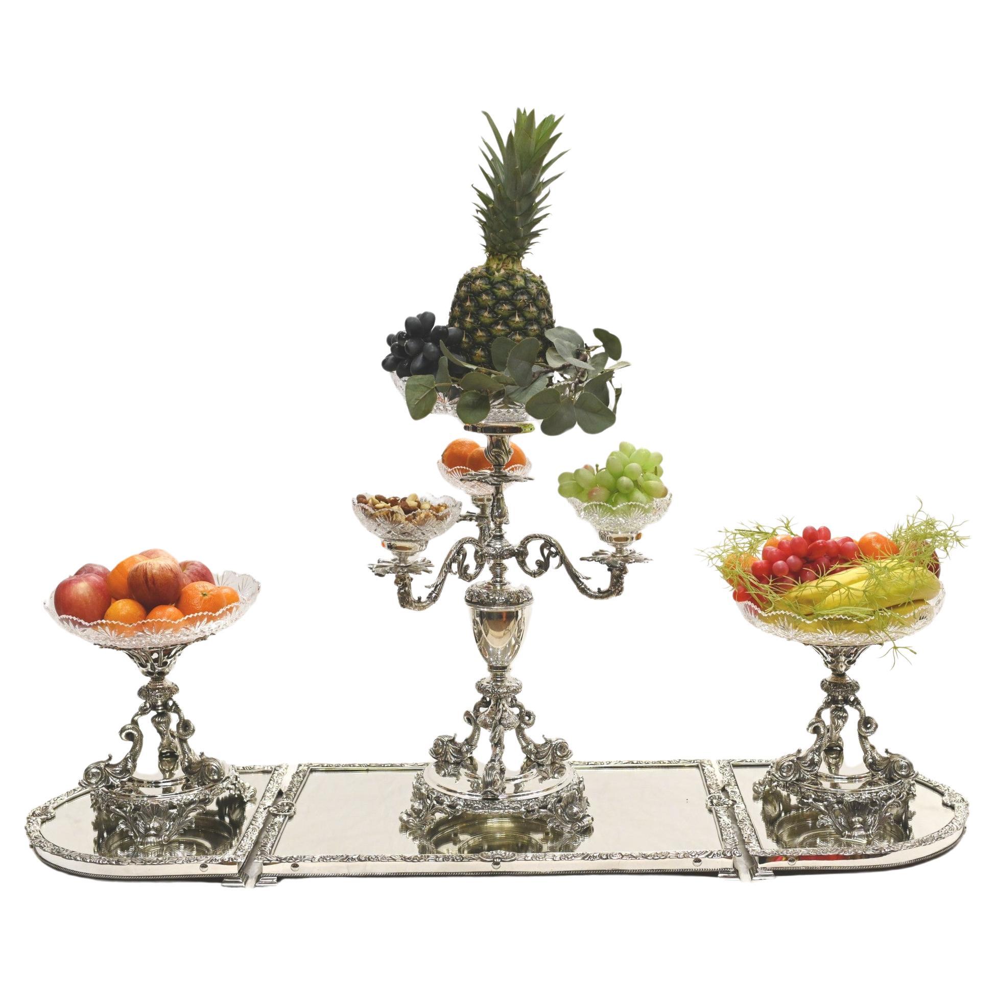 Stunning Sheffield silver plate centre piece or epergne
Great thing about this is there are two configurations to the central column - as a candlestick or glass bowl
Whole thing such a beautiful work of art and imagine this set up on your dining