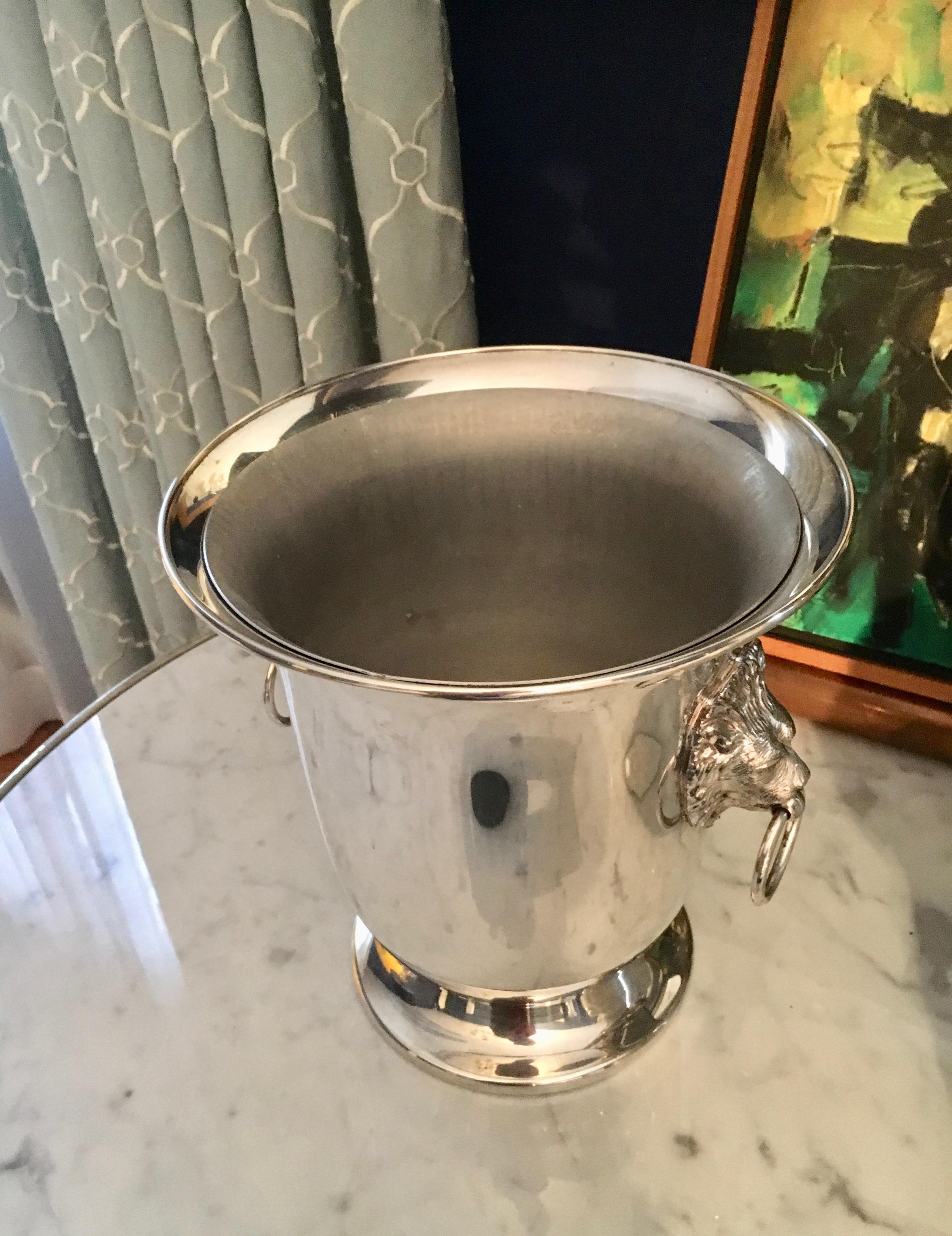 Sheffield Silver Plate Champagne Bucket with Lion Head Handles 2