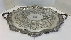 Sheffield Silver Plate English Repousse Platter Tea and Drink Tray