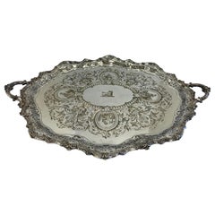 Sheffield Silver Plate English Repousse Platter Tea and Drink Tray
