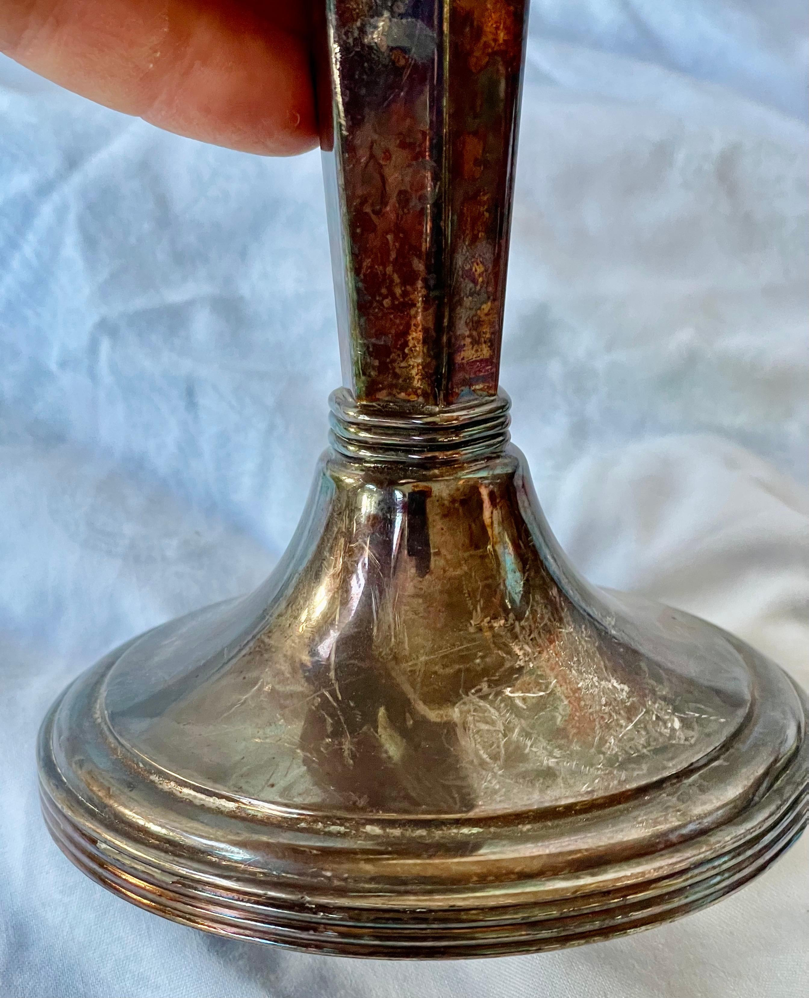 Sheffield Silver Plate Hexagonal Trumpet Vases Pair For Sale 6
