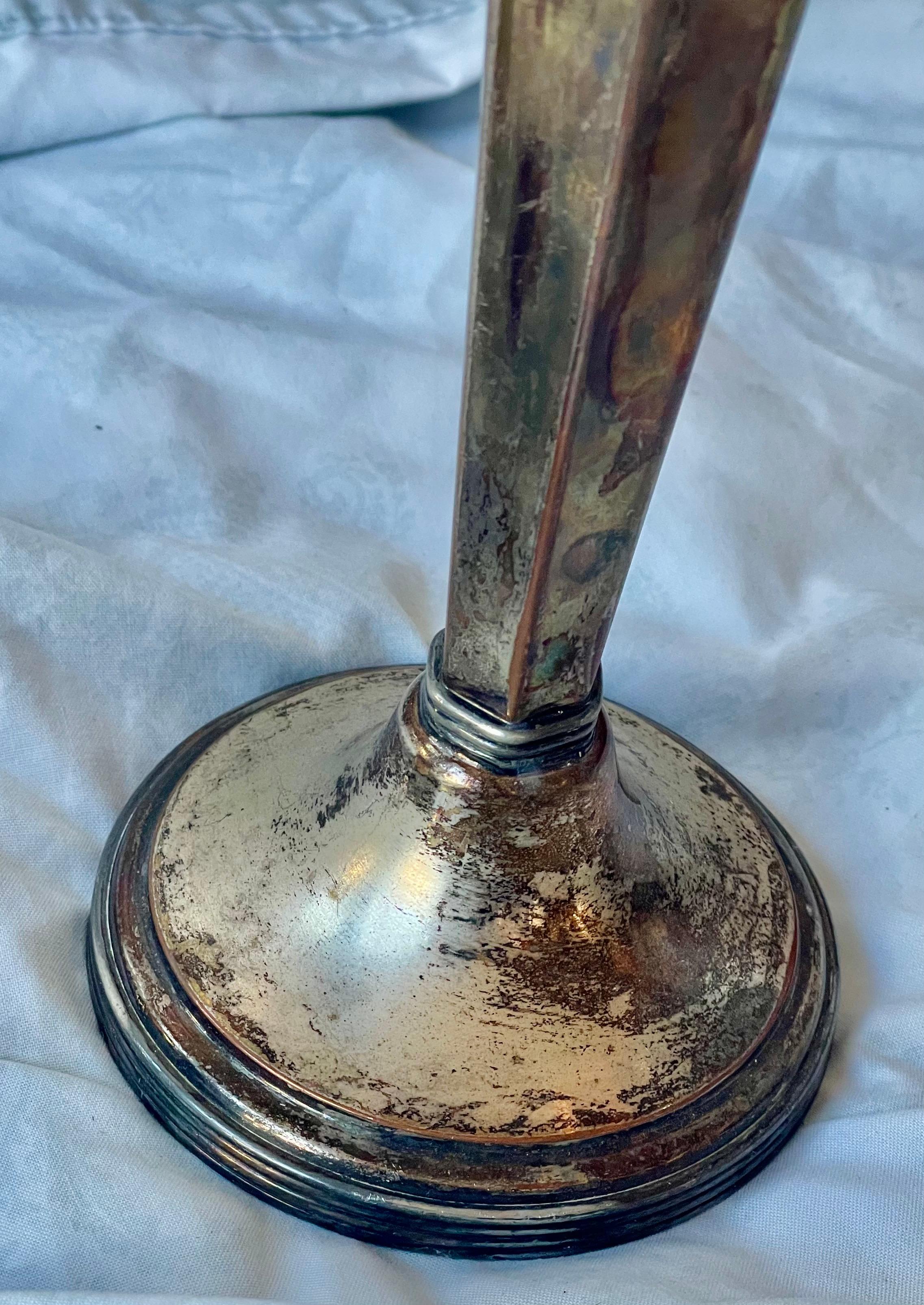 Sheffield Silver Plate Hexagonal Trumpet Vases Pair For Sale 9
