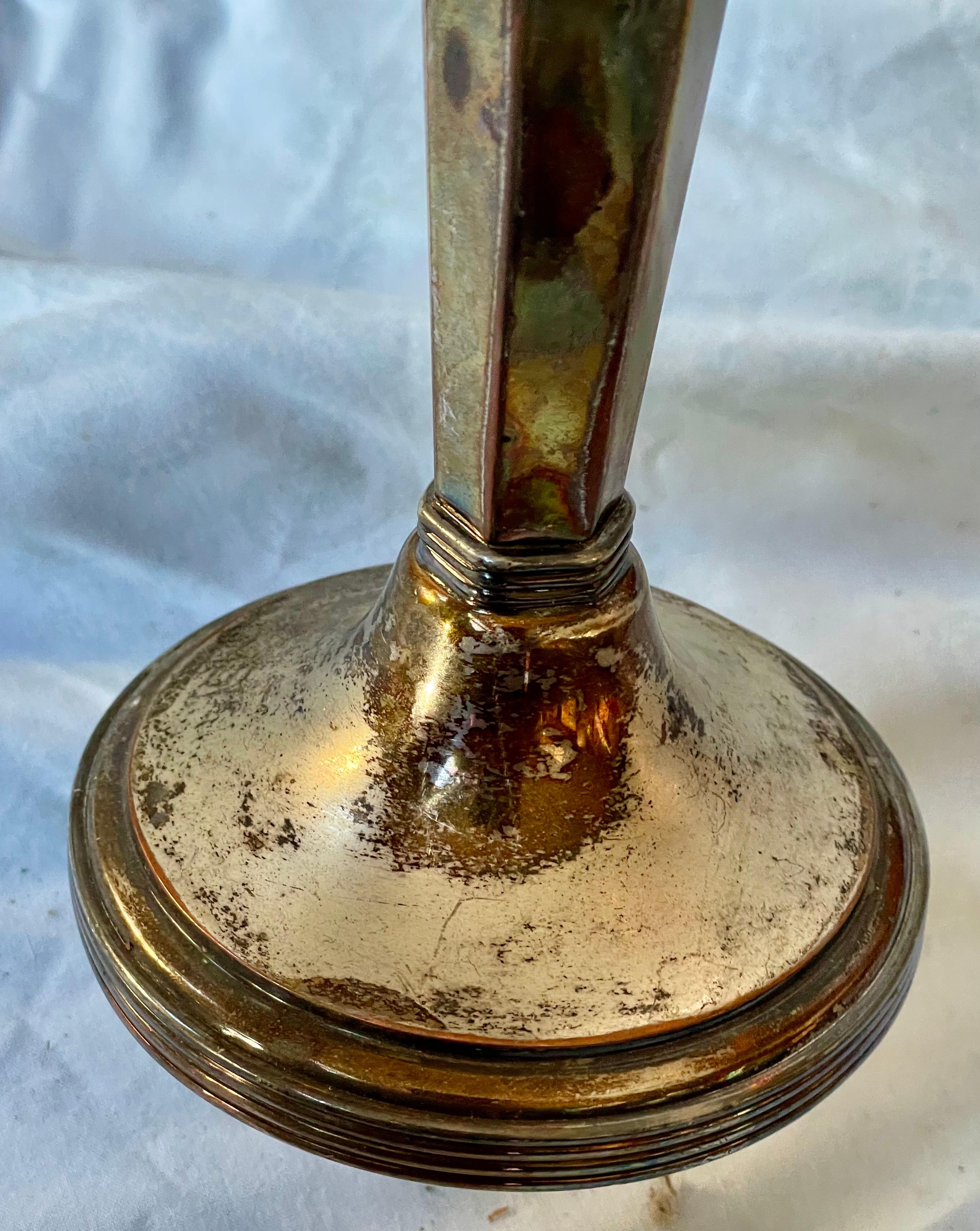 Sheffield Silver Plate Hexagonal Trumpet Vases Pair For Sale 10