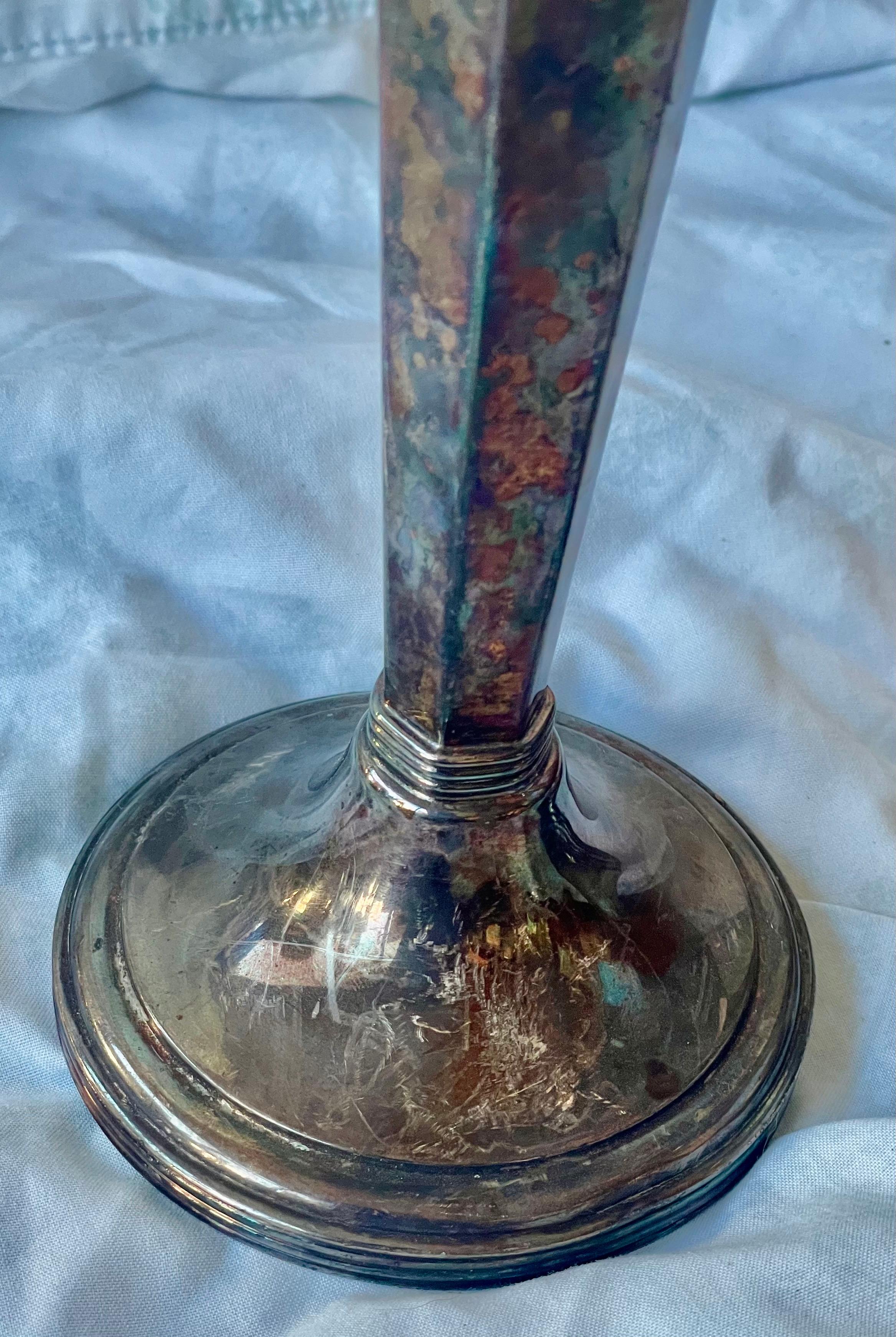 Sheffield Silver Plate Hexagonal Trumpet Vases Pair For Sale 2