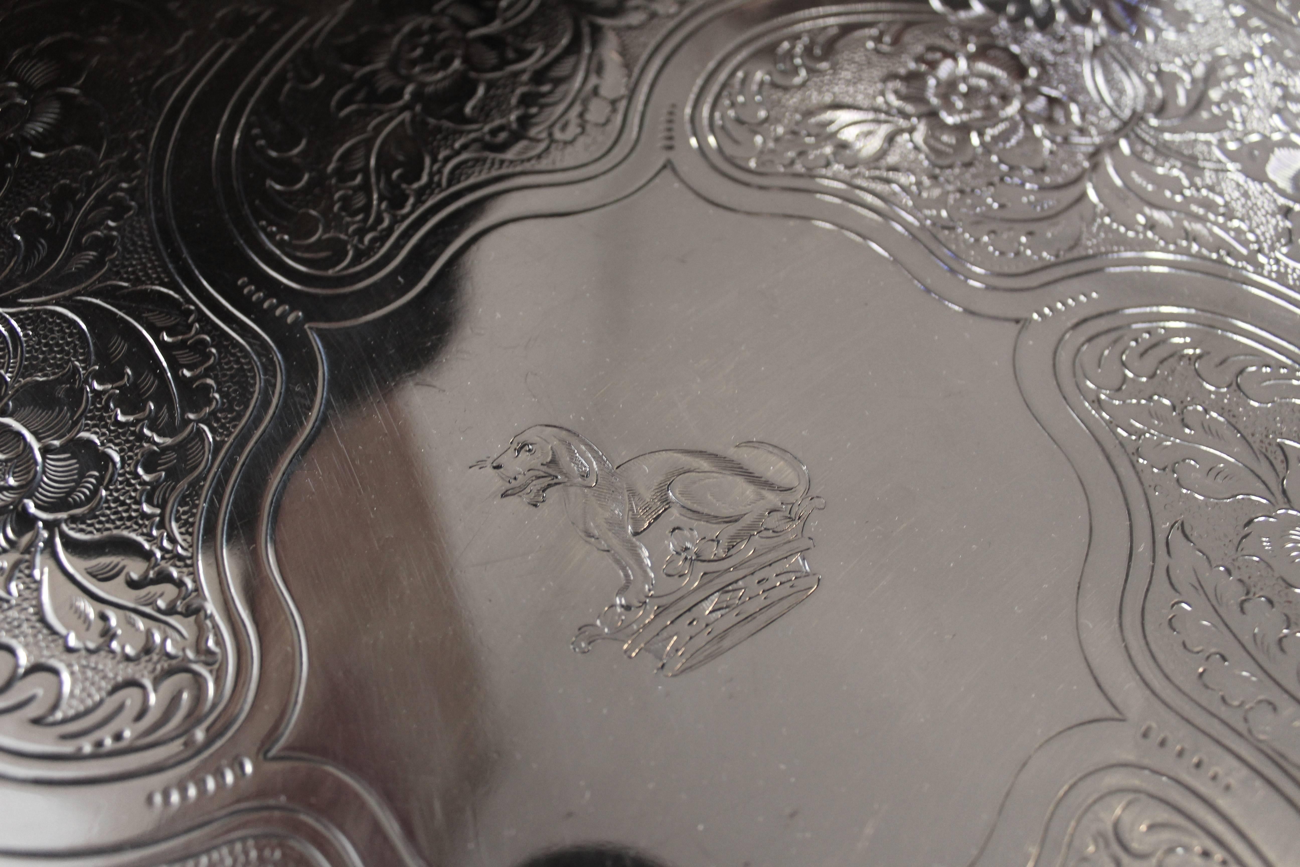 English Sheffield Silver Plated Crested Salver Early 19th Century For Sale