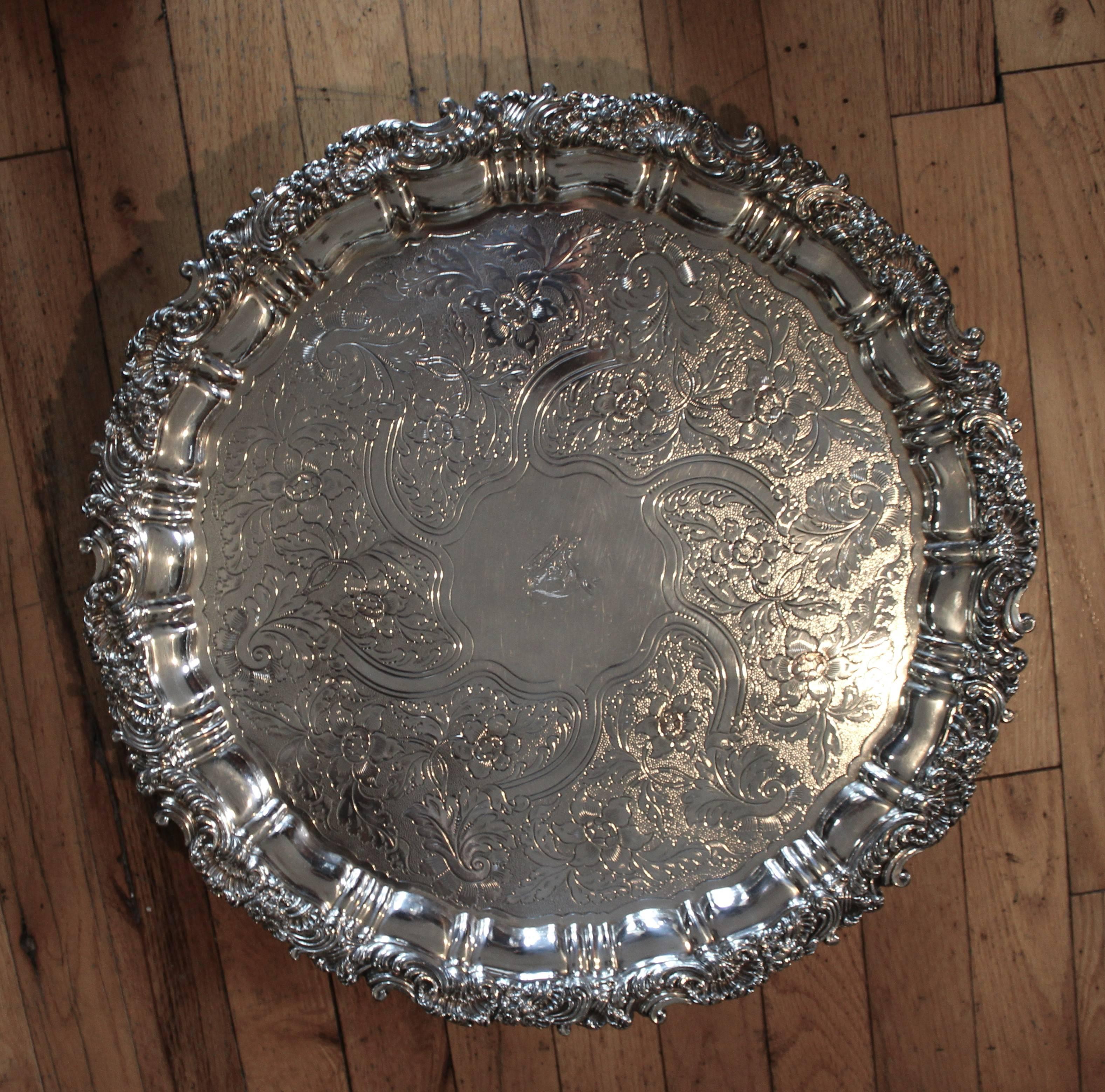 Sheffield Silver Plated Crested Salver Early 19th Century For Sale 1