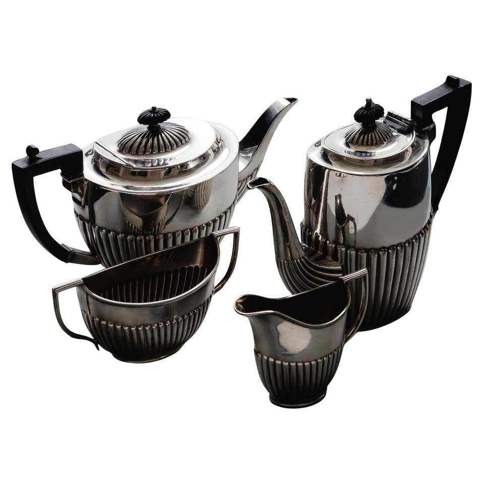Mid-Century Modern Polished Chrome and Brass Tea or Coffee Service with ...