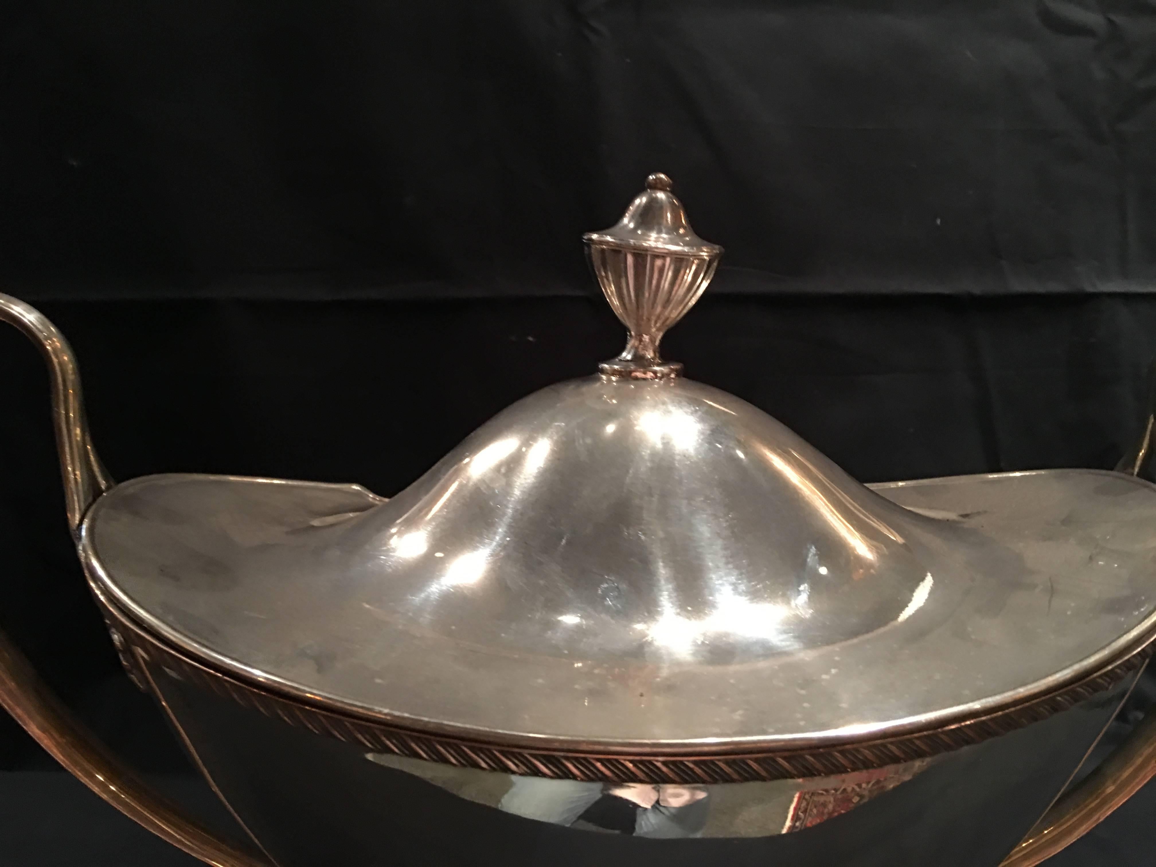 English Sheffield Soup Tureen with Handles and Lid, Late 19th Century For Sale