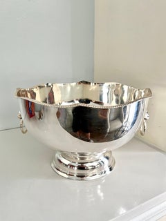 Sheffield Style Silver Plate Scallop Punch Ice Bowl with Lion Head Rings Details