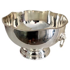 Vintage Sheffield Style Silver Plate Scallop Punch Ice Bowl with Lion Head Rings Details