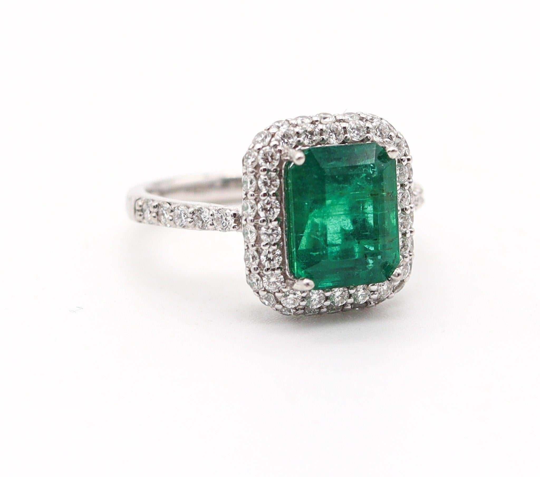 Brilliant Cut SHEFFIELD'S & SONS Cocktail Ring In 18Kt Gold With 4.00 Ctw Emerald & Diamonds For Sale