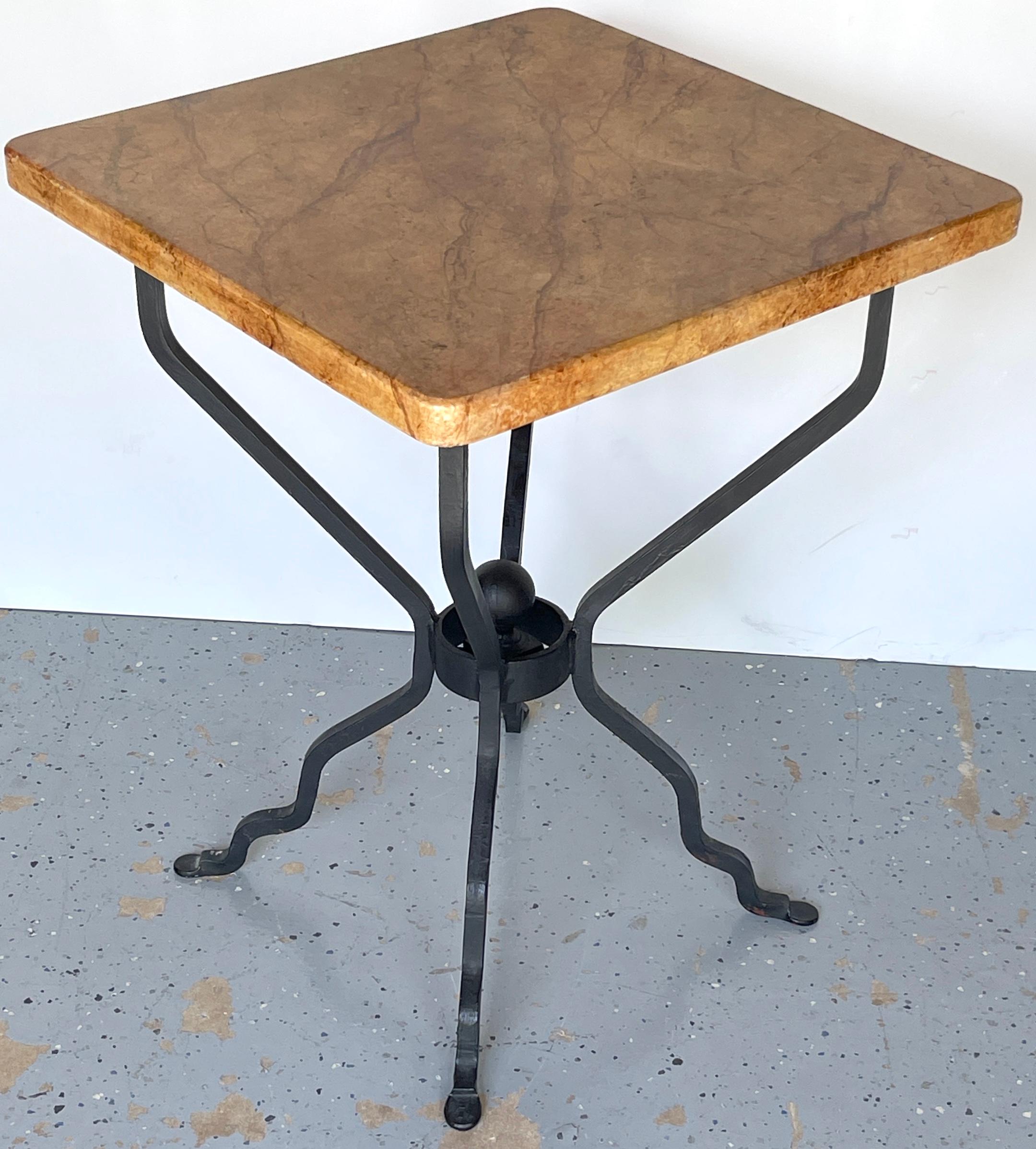 Sheik Pair of French Modern Iron & Marbleized Wood  End Tables  For Sale 2