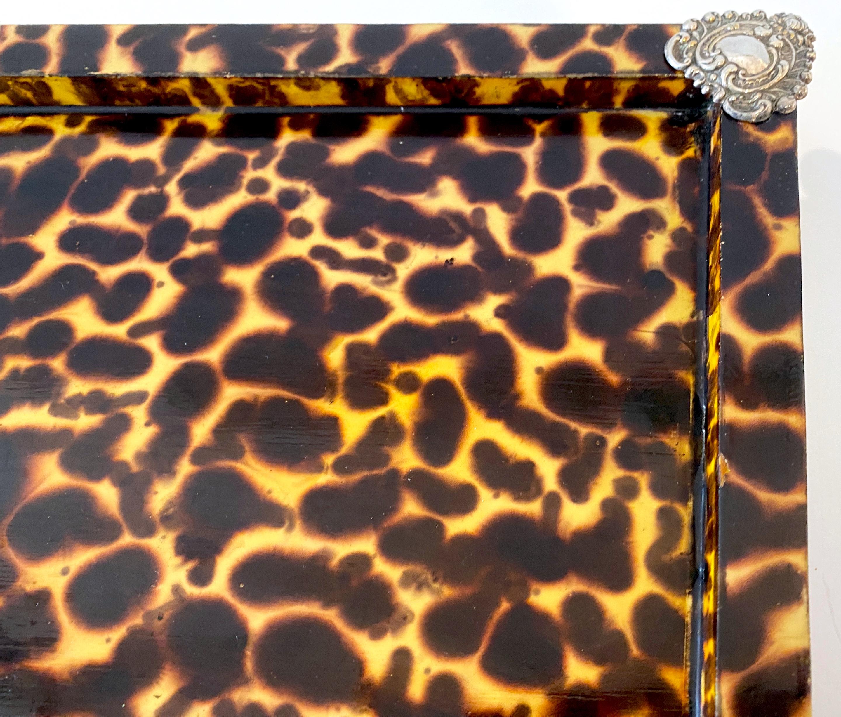 20th Century Sheik Sterling Silver Mounted Faux Tortoise Shell Lacquered Tray For Sale