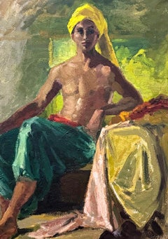 "Sheikh, Provincetown", Art Deco Portrait of Exoticized Young Man w/ Turban