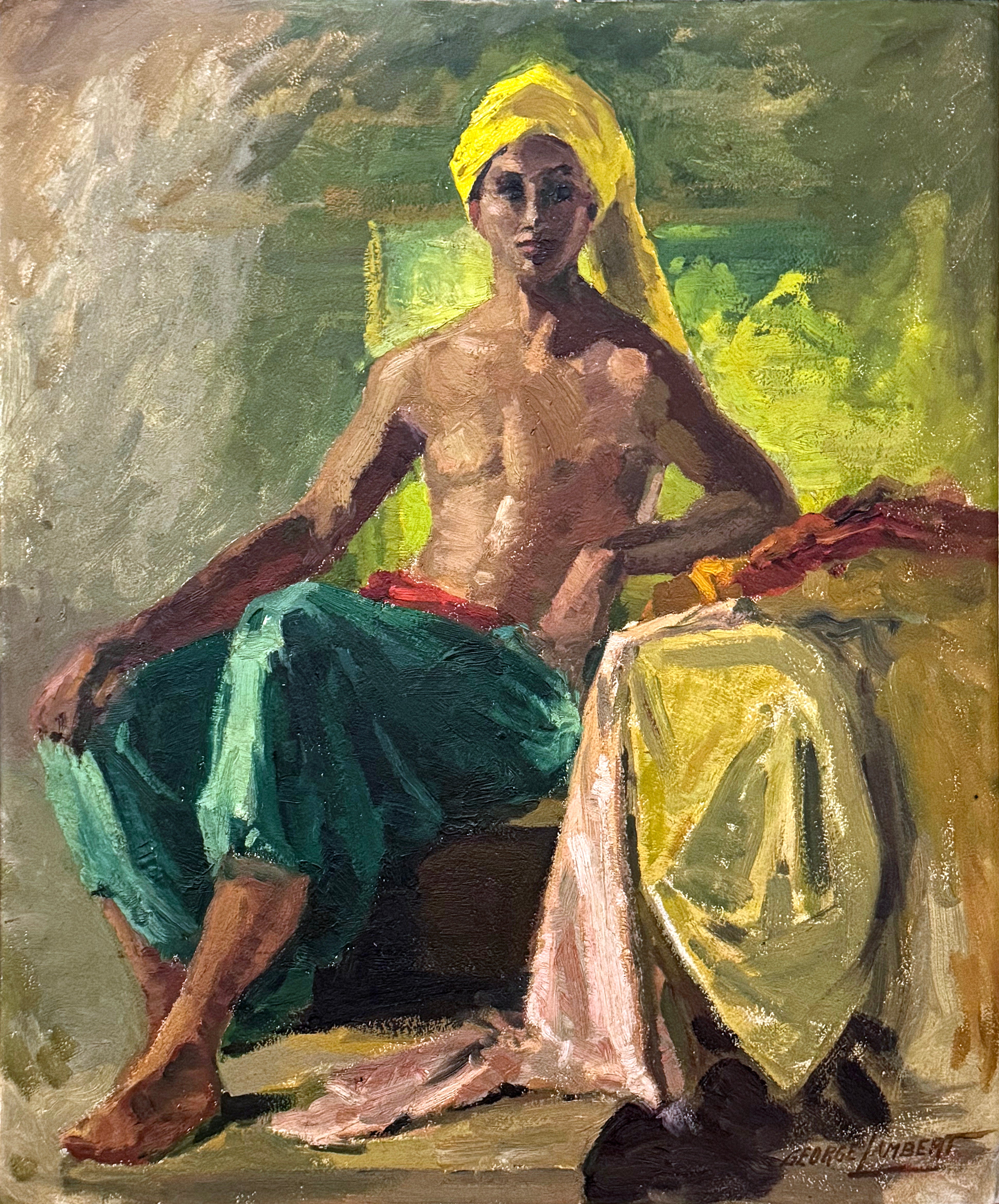 "Sheikh, Provincetown", Art Deco Portrait of Exoticized Young Man w/ Turban
