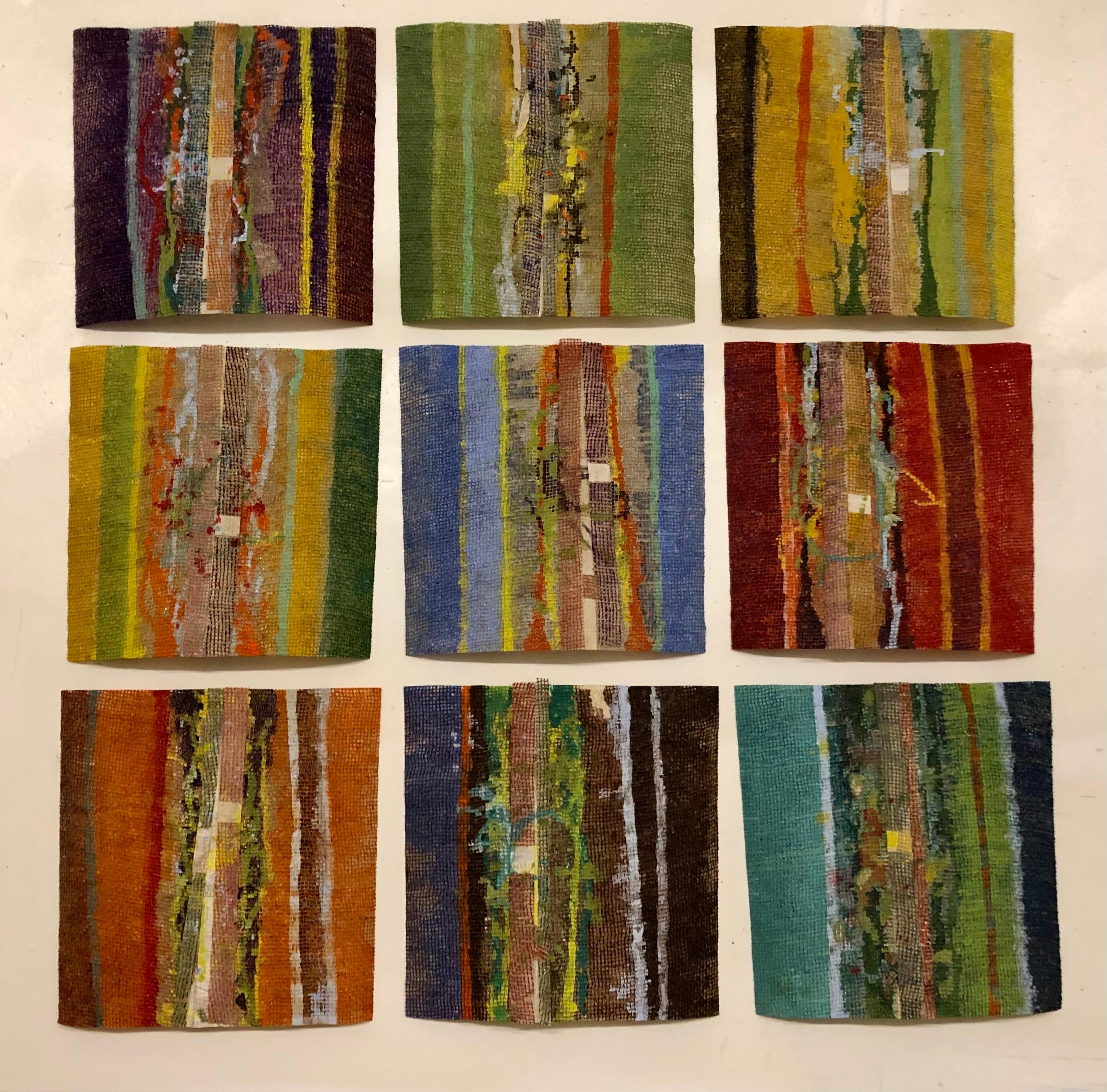 Sheila Crider Abstract Painting - Bio Matrix, Original Contemporary Mixed Media Abstract Square Polyptych