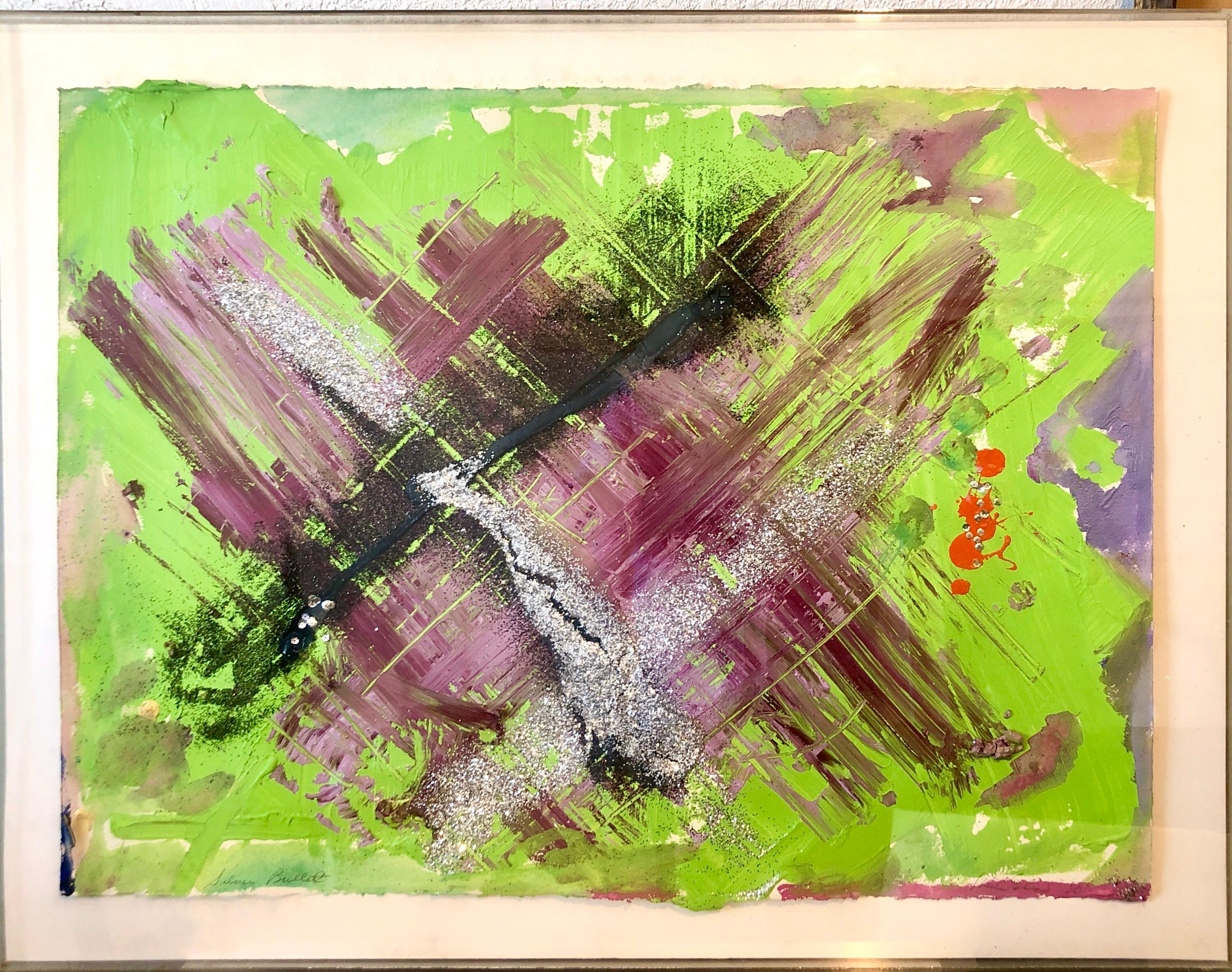 Pintura de técnica mixta de los años 80 Purpurina Arte pop feminista Artista de Miami Sheila Elias en venta 14