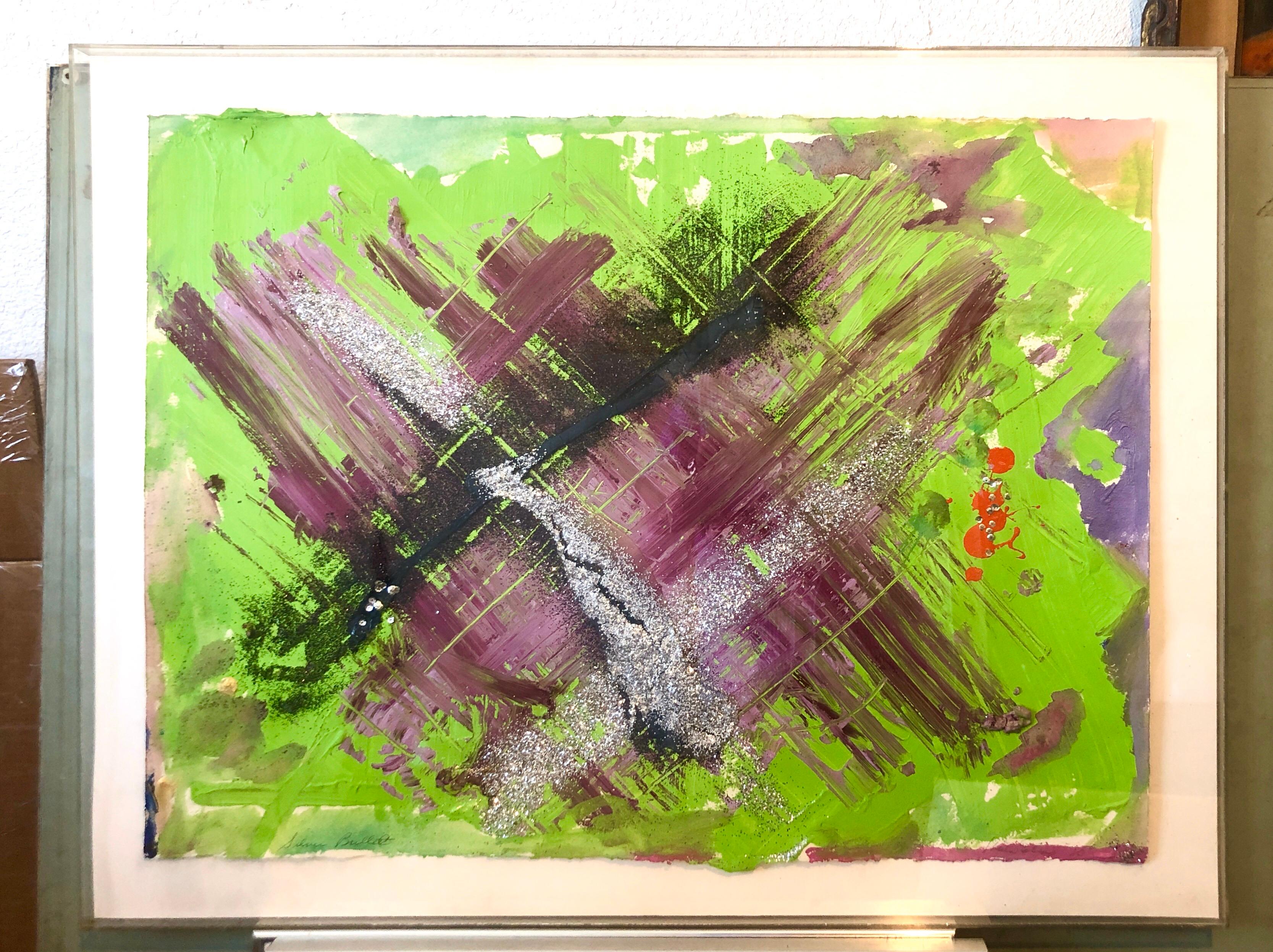 Pintura de técnica mixta de los años 80 Purpurina Arte pop feminista Artista de Miami Sheila Elias en venta 15