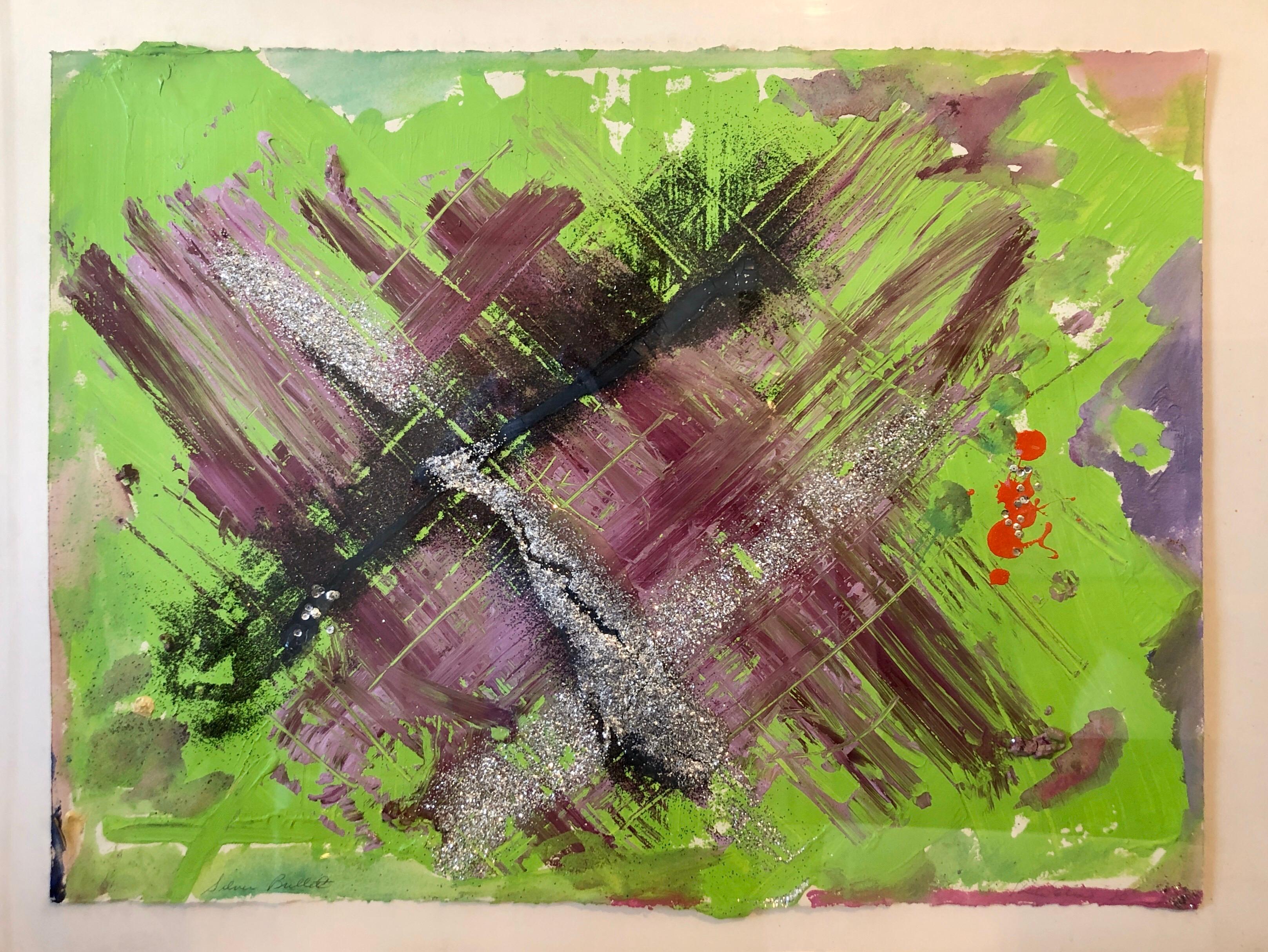 Pintura de técnica mixta de los años 80 Purpurina Arte pop feminista Artista de Miami Sheila Elias en venta 1