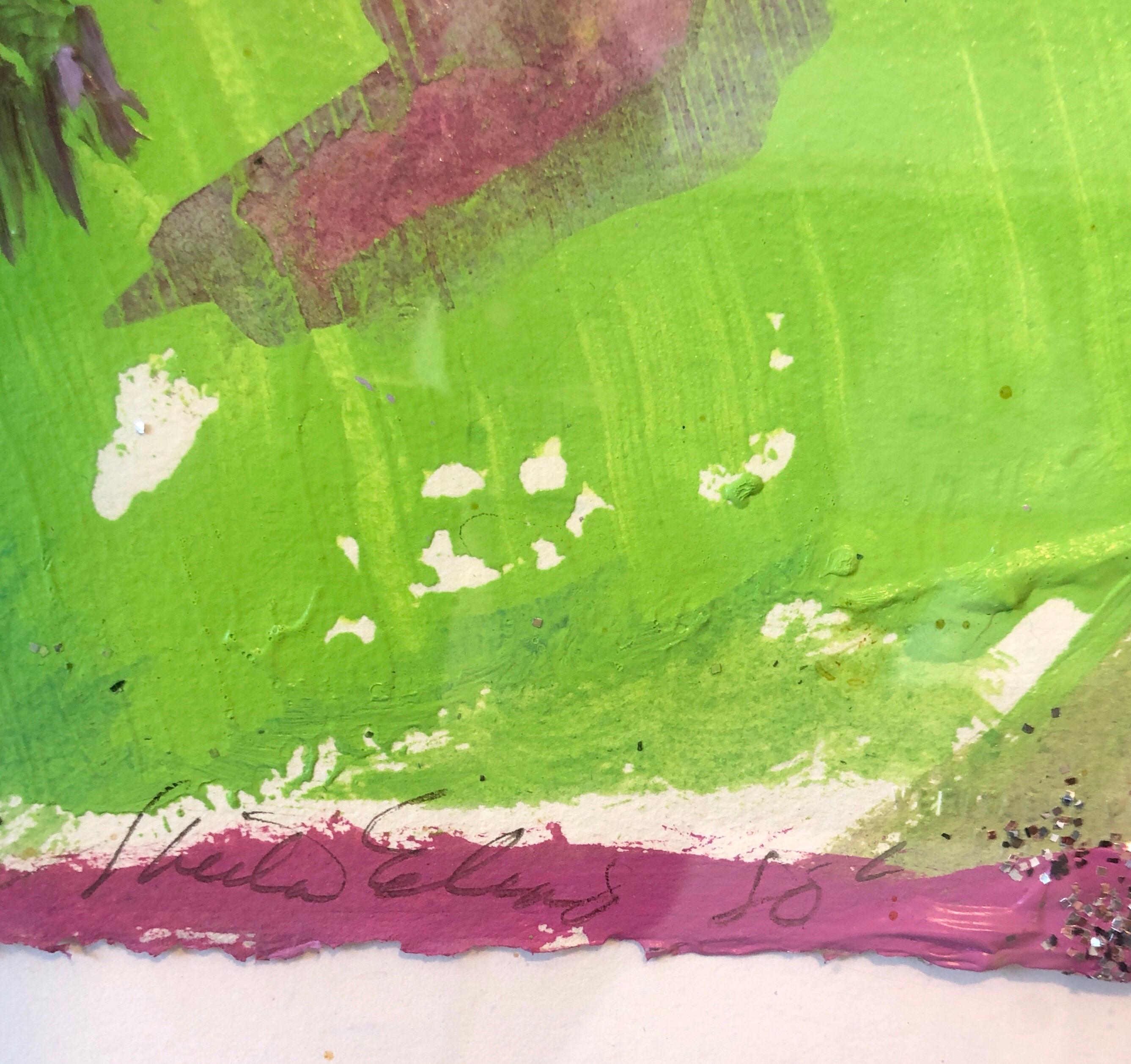 Pintura de técnica mixta de los años 80 Purpurina Arte pop feminista Artista de Miami Sheila Elias en venta 2