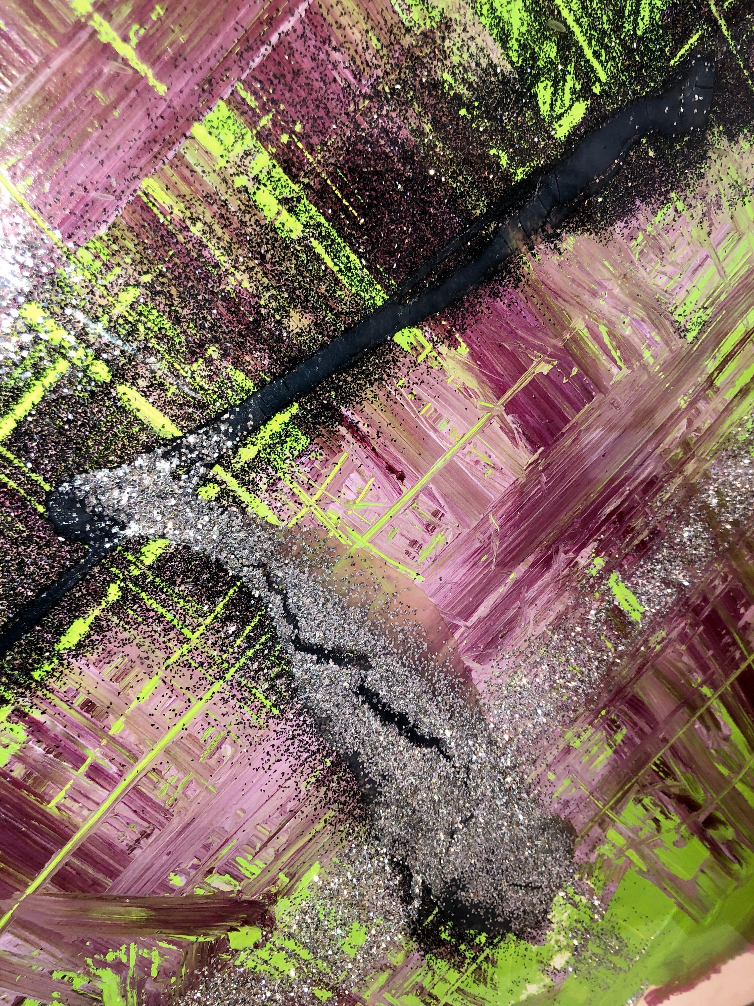 Pintura de técnica mixta de los años 80 Purpurina Arte pop feminista Artista de Miami Sheila Elias en venta 3