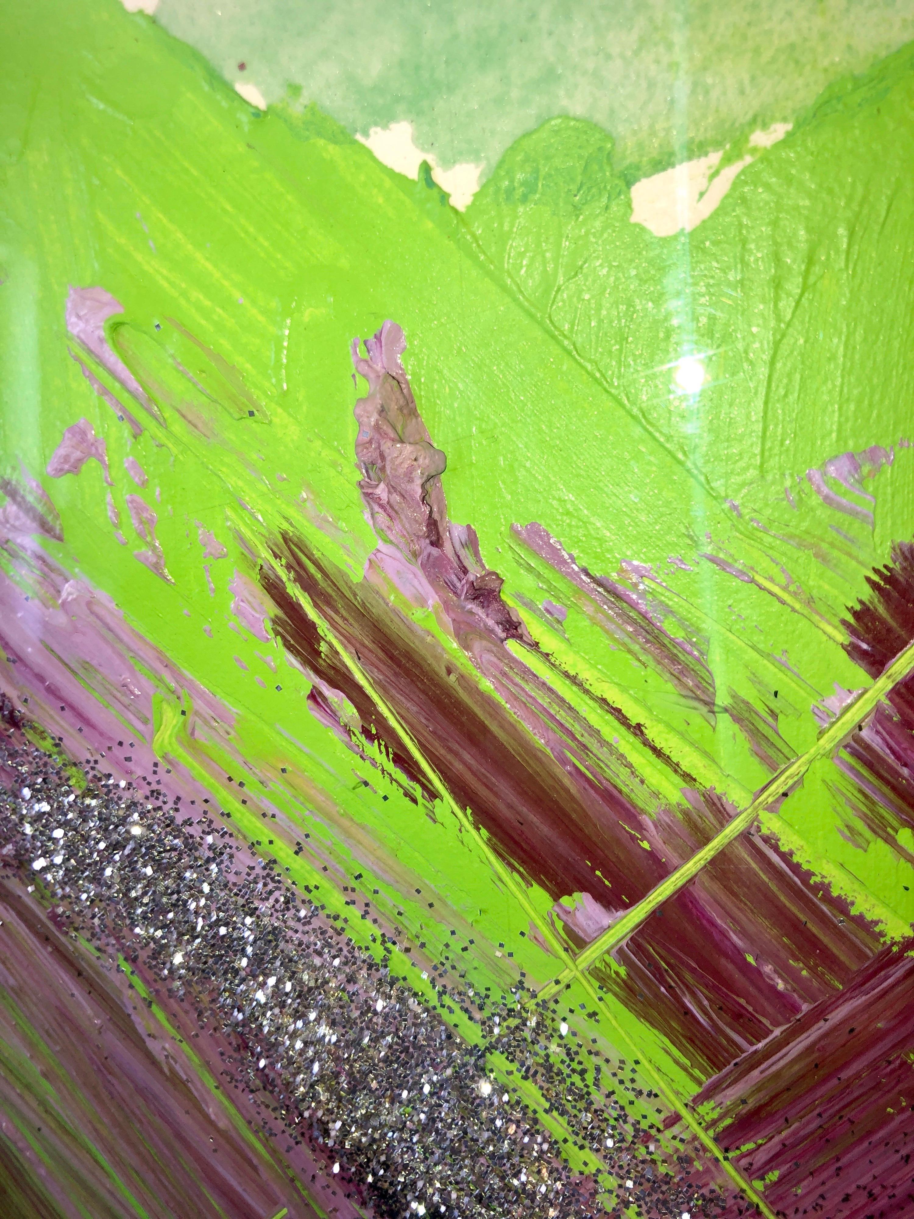 Pintura de técnica mixta de los años 80 Purpurina Arte pop feminista Artista de Miami Sheila Elias en venta 4