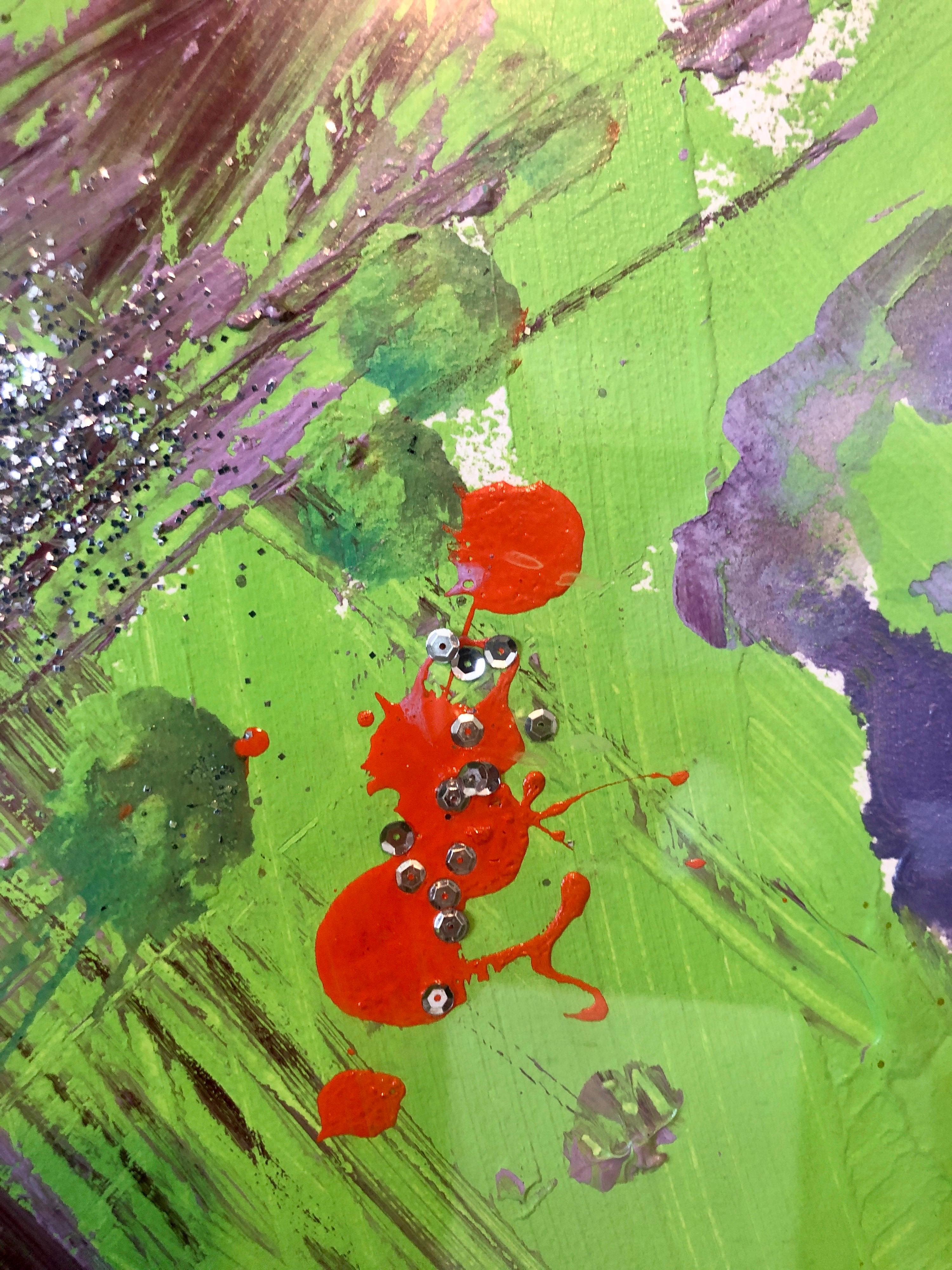 Pintura de técnica mixta de los años 80 Purpurina Arte pop feminista Artista de Miami Sheila Elias en venta 6