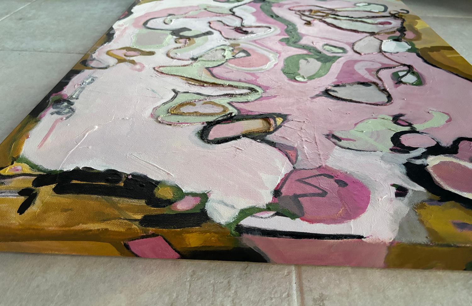 <p>Artist Comments<br>Acrylic paint and strands of yarn form an abstract mixed-media piece full of lyrical movement and symbolism. Artist Sheila Grabarsky drew inspiration from the women of the American Revolution. The composition reflects their