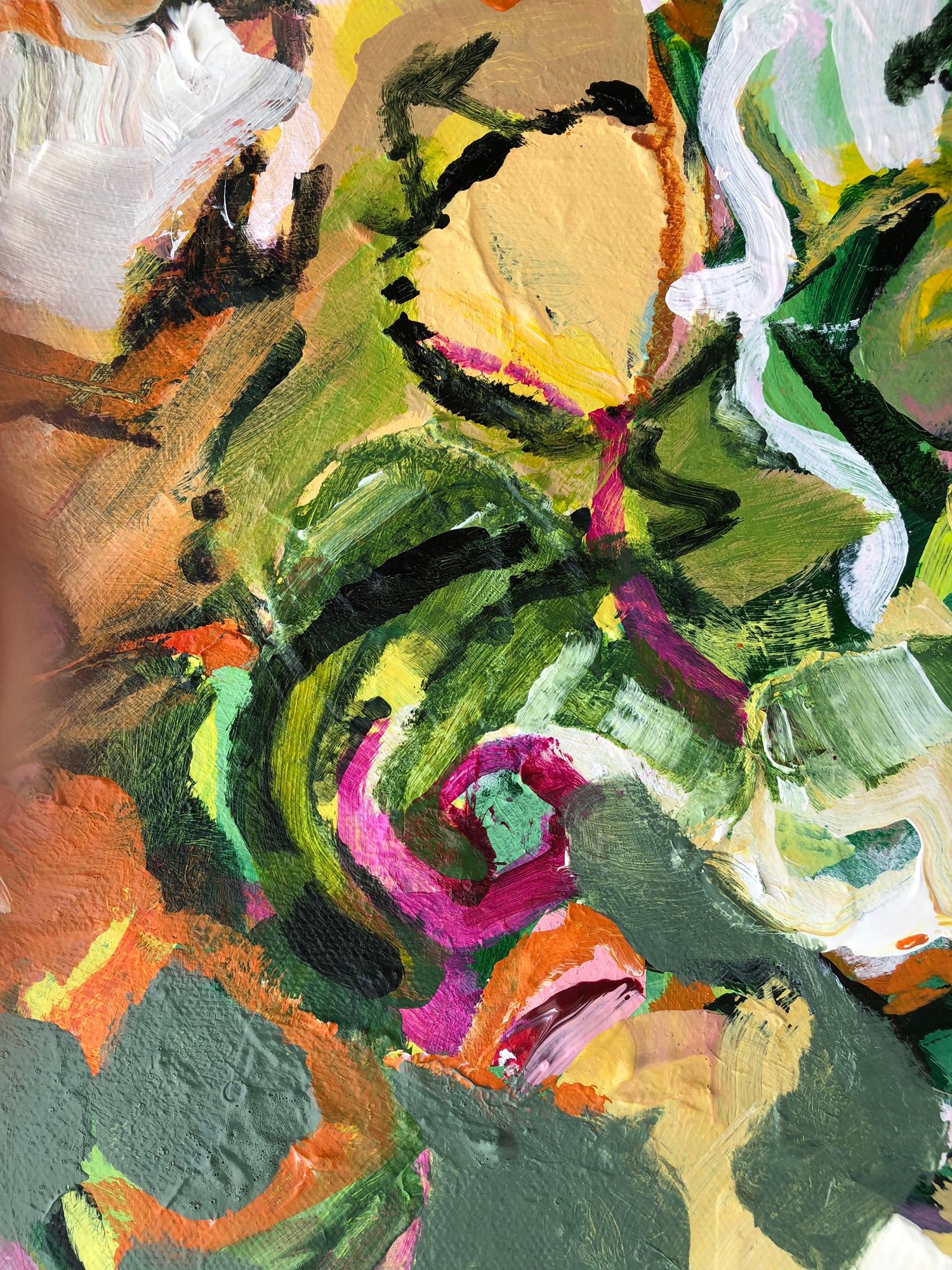 <p>Artist Comments<br>Part of artist Sheila Grabarsky's Fantasy Garden series. An intuitive and energetic abstraction utilizing deep green interwoven with fluid pink, orange, and yellow. 