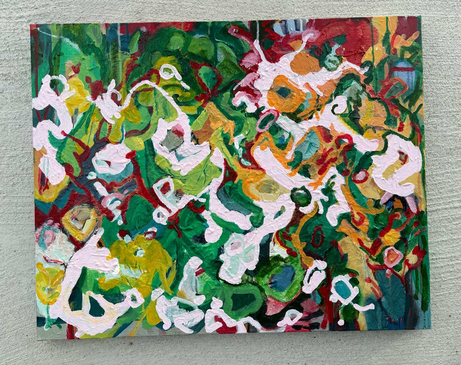 Tableau de jardin fantastique 31, peinture abstraite - Abstrait Painting par Sheila Grabarsky