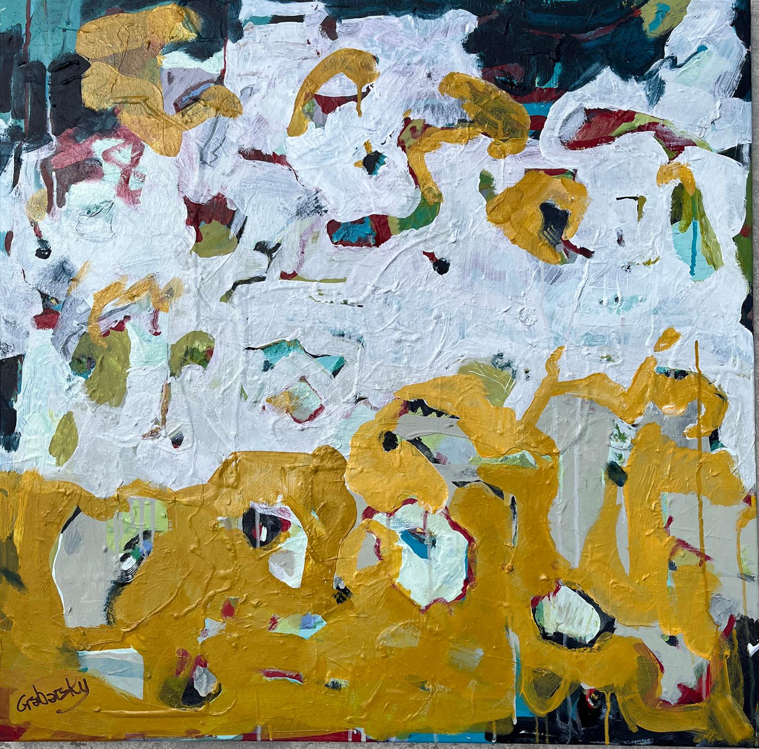 <p>Artist Comments<br>Artist Sheila Grabarsky presents a joyful amalgamation of acrylic paint and acrylic skinsâ€”pulled from dried palettes and adhered to the surface. She layers the components to create depth and dynamic shapes in the abstract