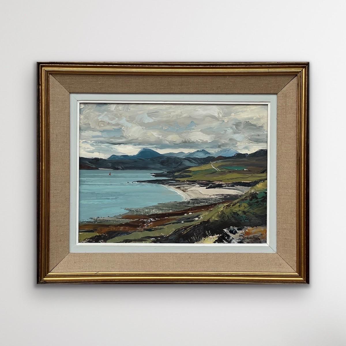 Scottish Highland Seascape Shoreline Impasto Painting by Royal Society Artist - Gray Landscape Painting by Sheila Macleod Robertson