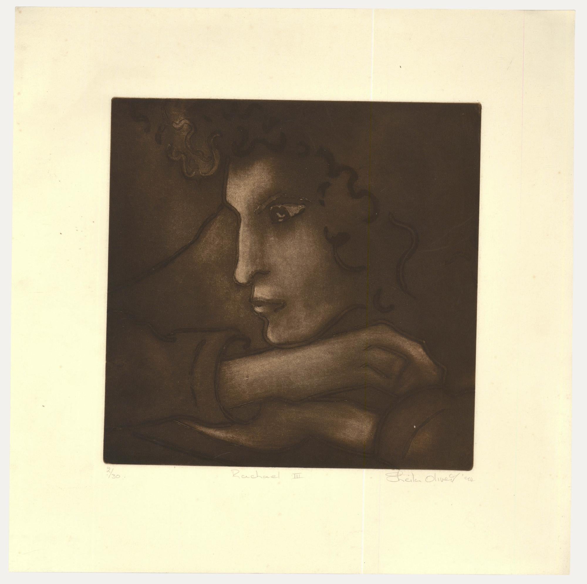 An evocative aquatint by the artist Sheila Oliner (1930-2020) depicting a lady in a moment of deep reflection. Signed, dated and titled in pencil to the lower margin. Numbered 2/30. On paper. 