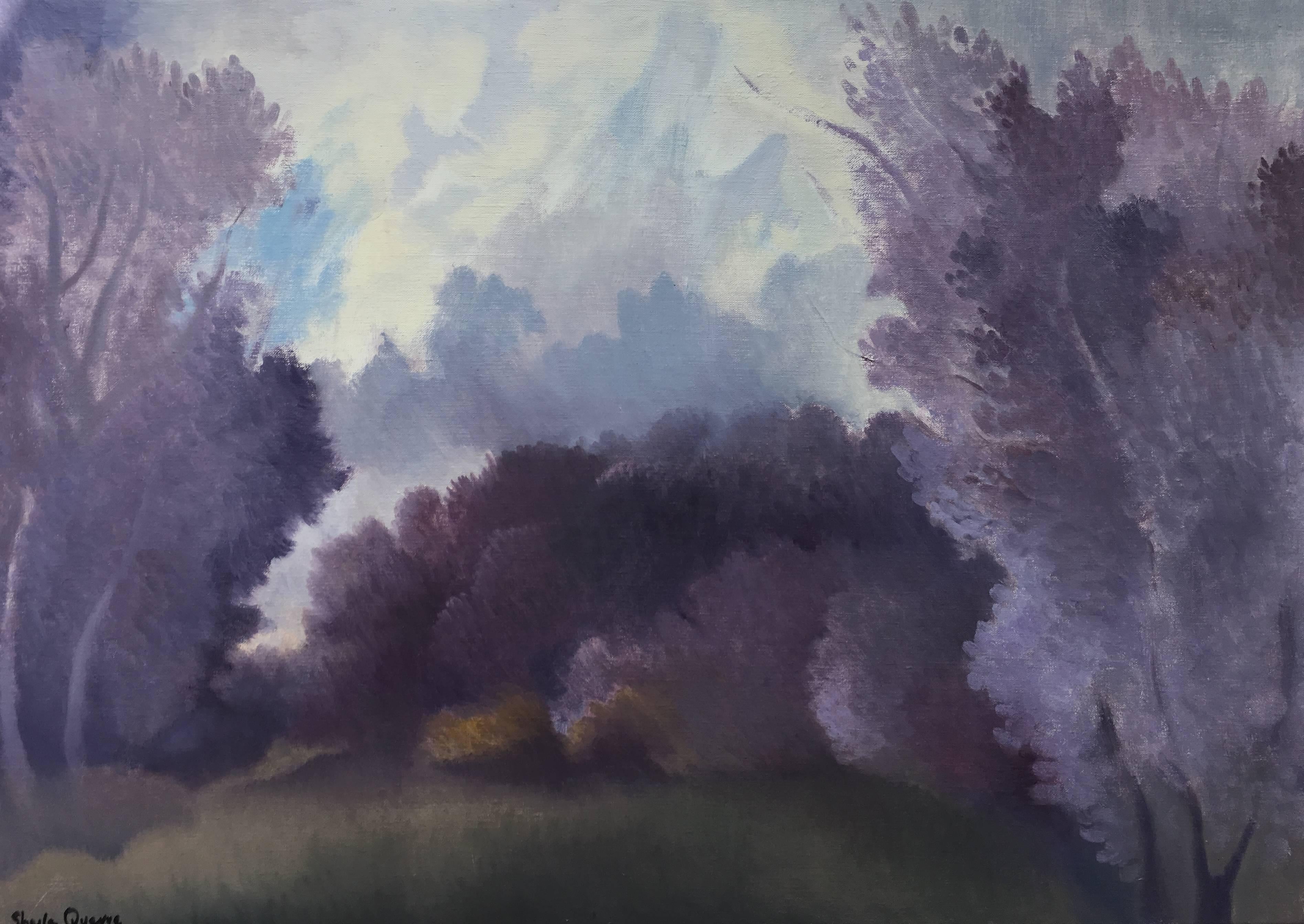 "Beaumont landscape" . Sheila Querre. Oil on canvas Purple Blue Romantic style