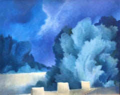 "Before the storm" oil on canvas. Sheila Querre Blue Romantic style landscape.