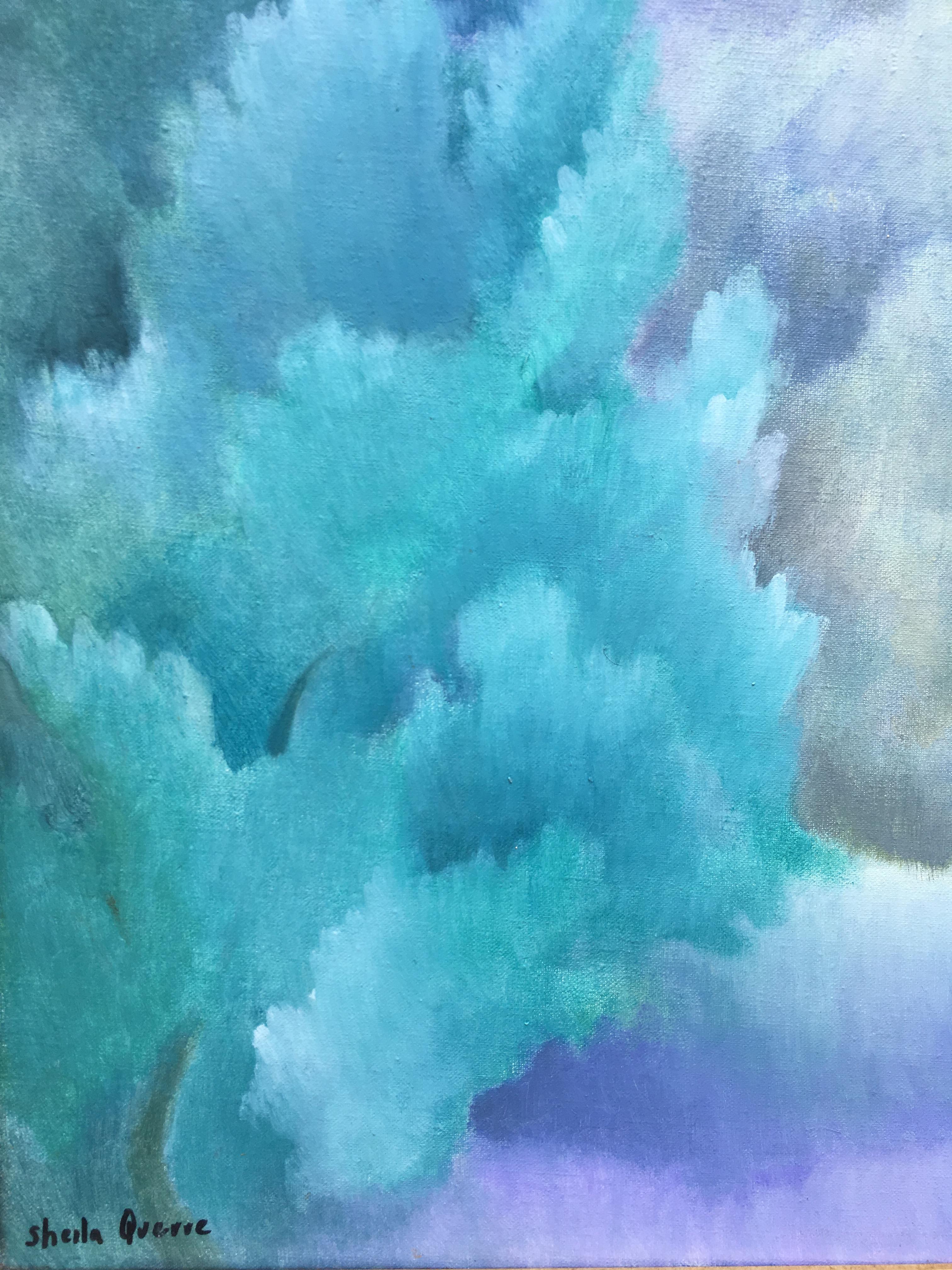 Blaue Träume. Wolkenfrohe Landschaft in Blau. Öl/Leinwand Sheila Querre Romantisches Stil, Öl 6