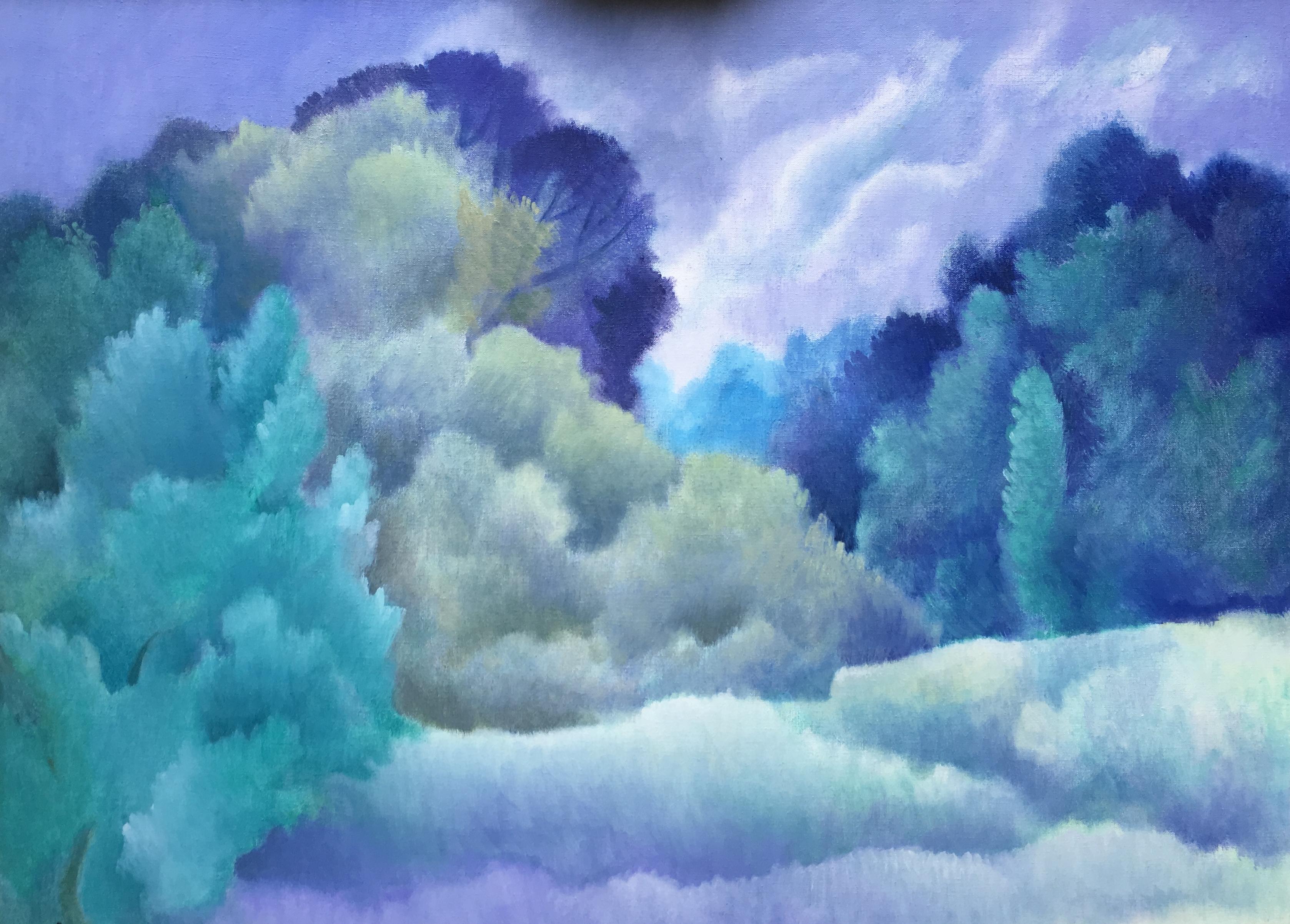 Sogni blu. Paesaggio nuvoloso in blu. Olio/tela Sheila Querre Stile romantico