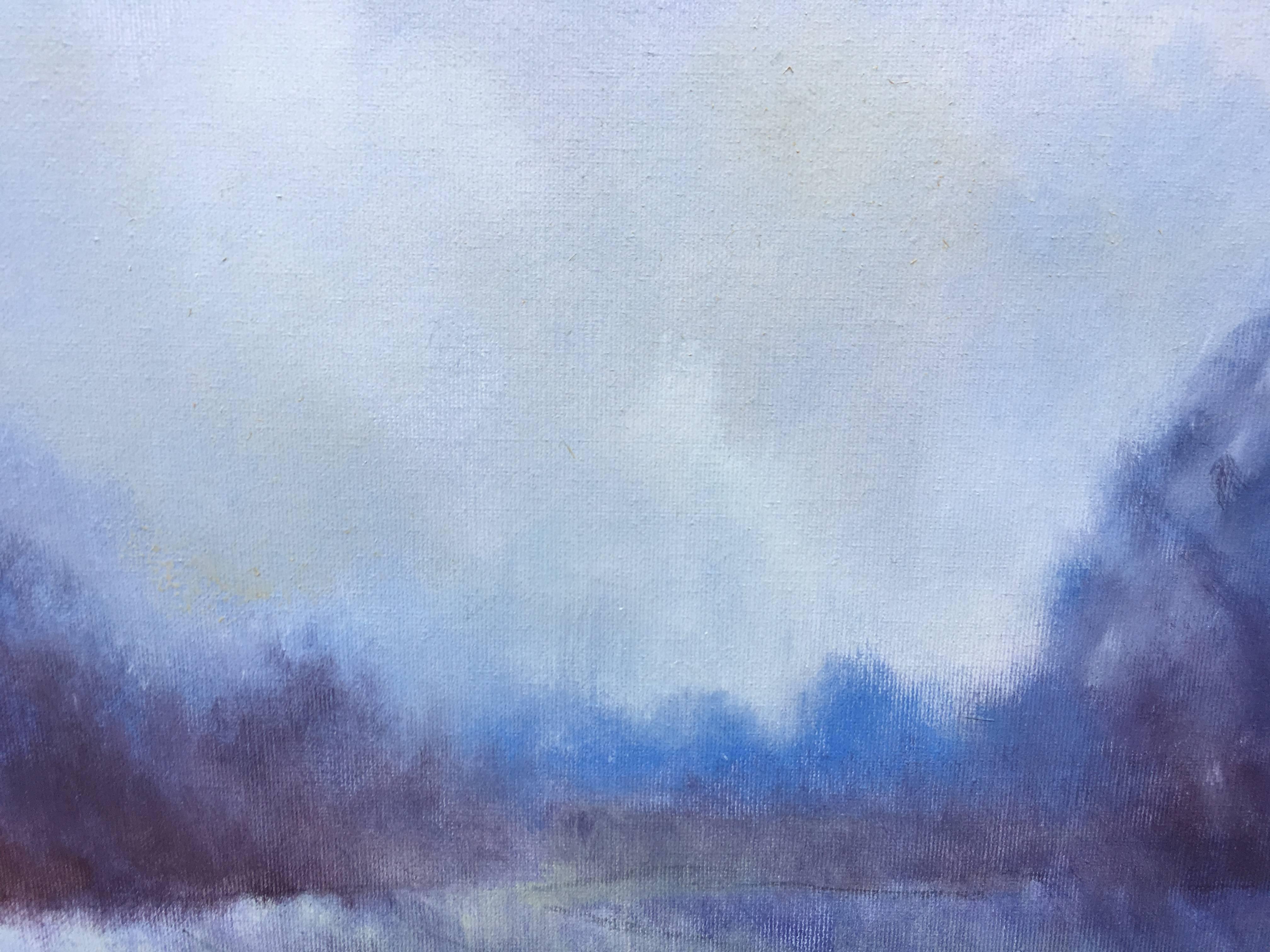 Cloudy morning - Blue Landscape Painting by Sheila Querre