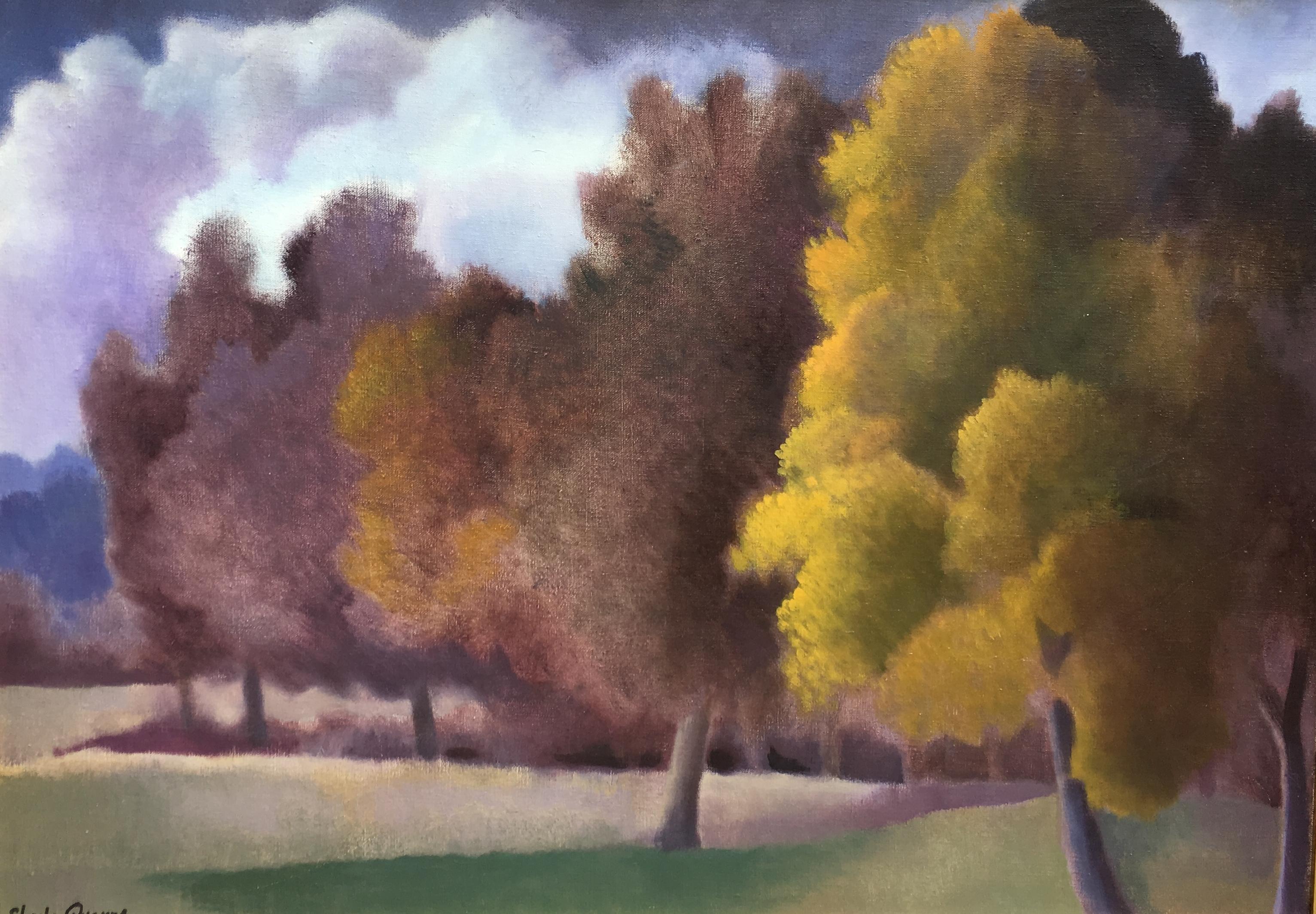 "Duo of trees and clouds" oil on canvas in the Romantic style by Sheila Querre

Dimension art cm: 65 H x 92 W x 2 D
Dimension frame cm: 76 H x 102 W x 4 D

The colours of the original work are a bit lighter than those on the photo.
The picture is in