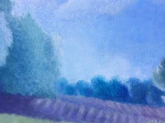 "Luce". Sheila Querre. Paesaggio romantico in olio su tela, nei toni del blu e del verde