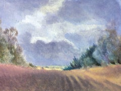 "My valley".  Oil. Sheila Querre French cloudy sky romantic style landscape.