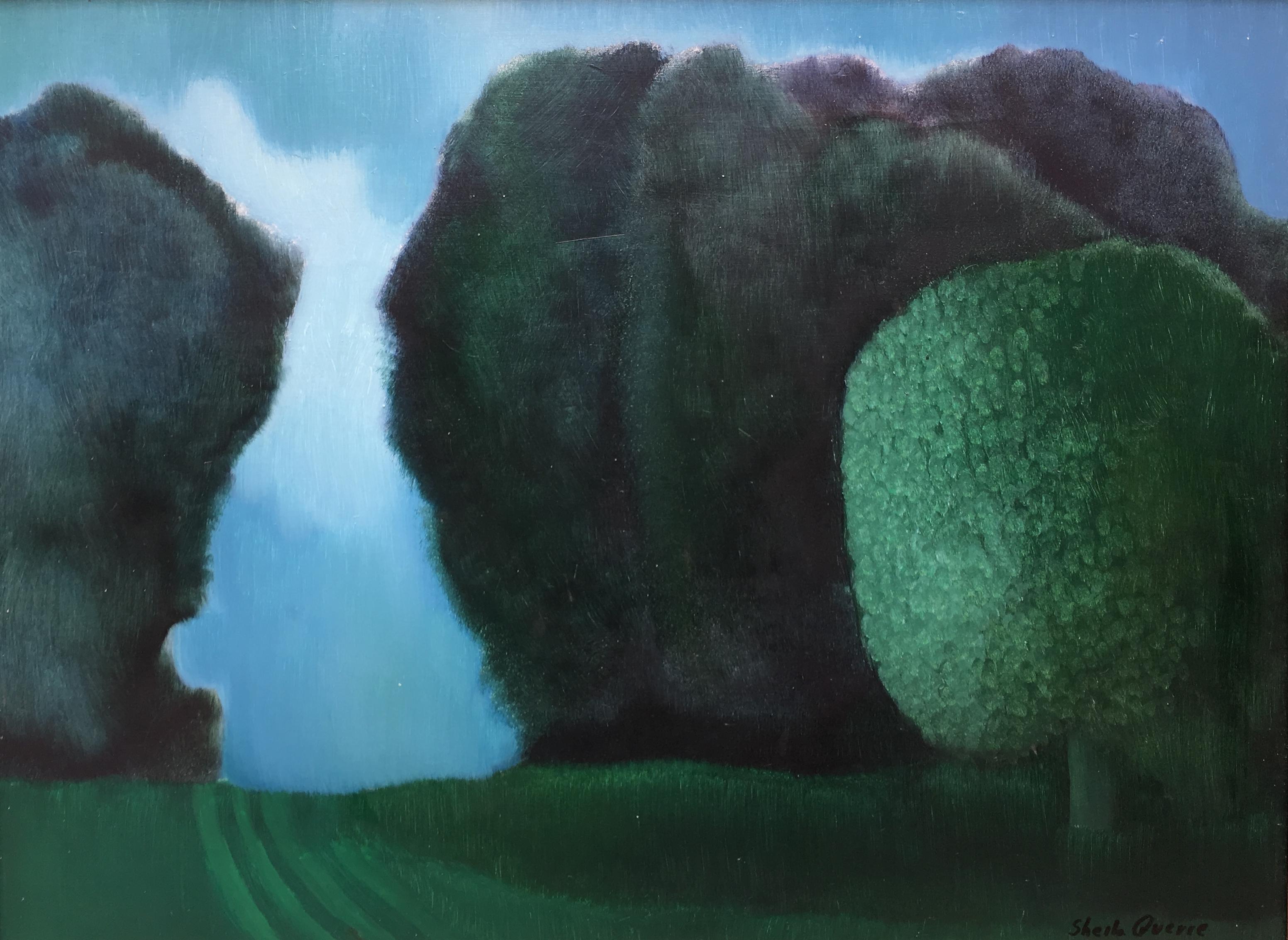"The green tree" Sheila Querre. Green monumental landscape. Romantic style
