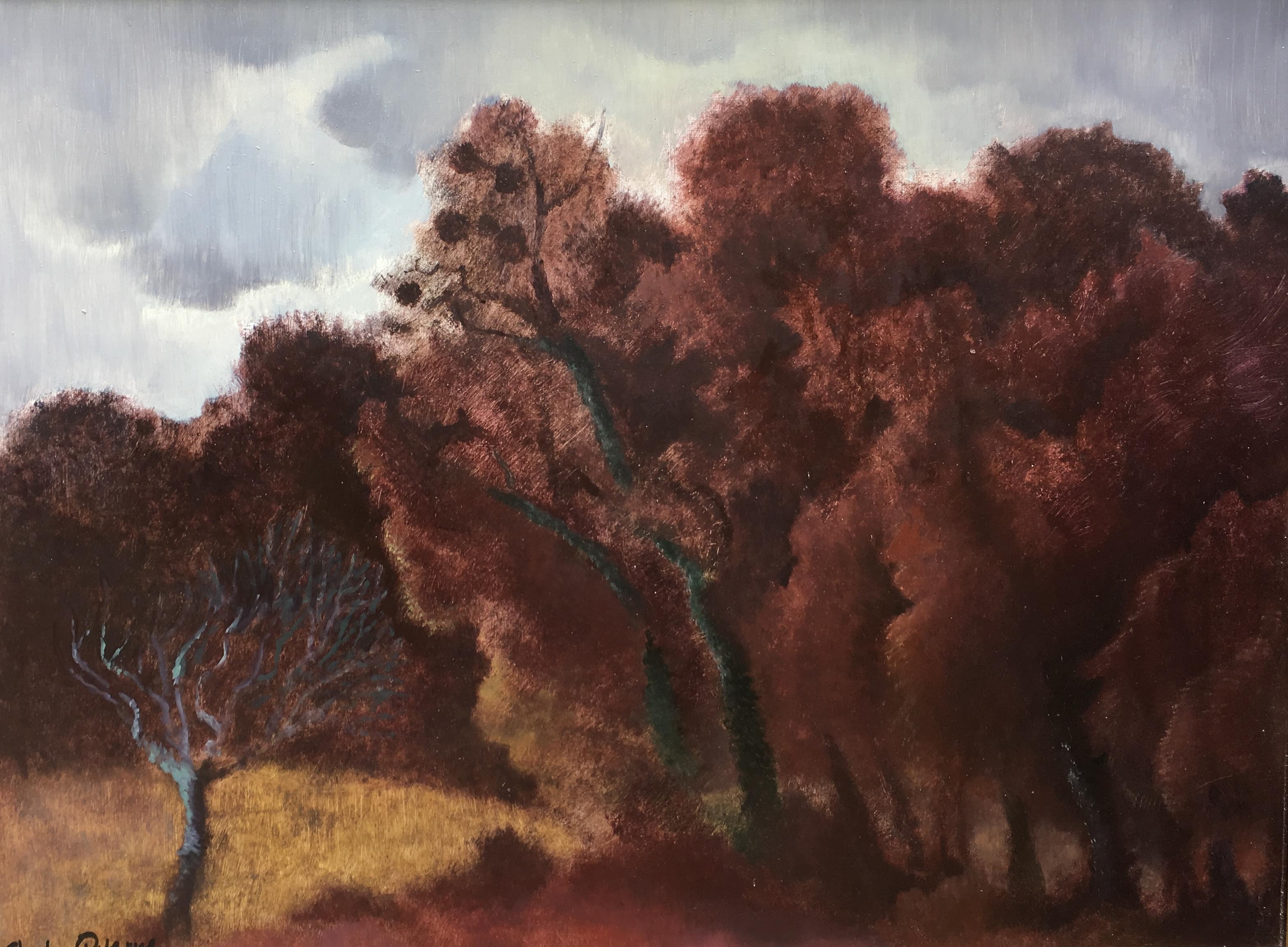 "The oak grove". Autumn landscape. Sheila Querre Oil on panel. Romantic style