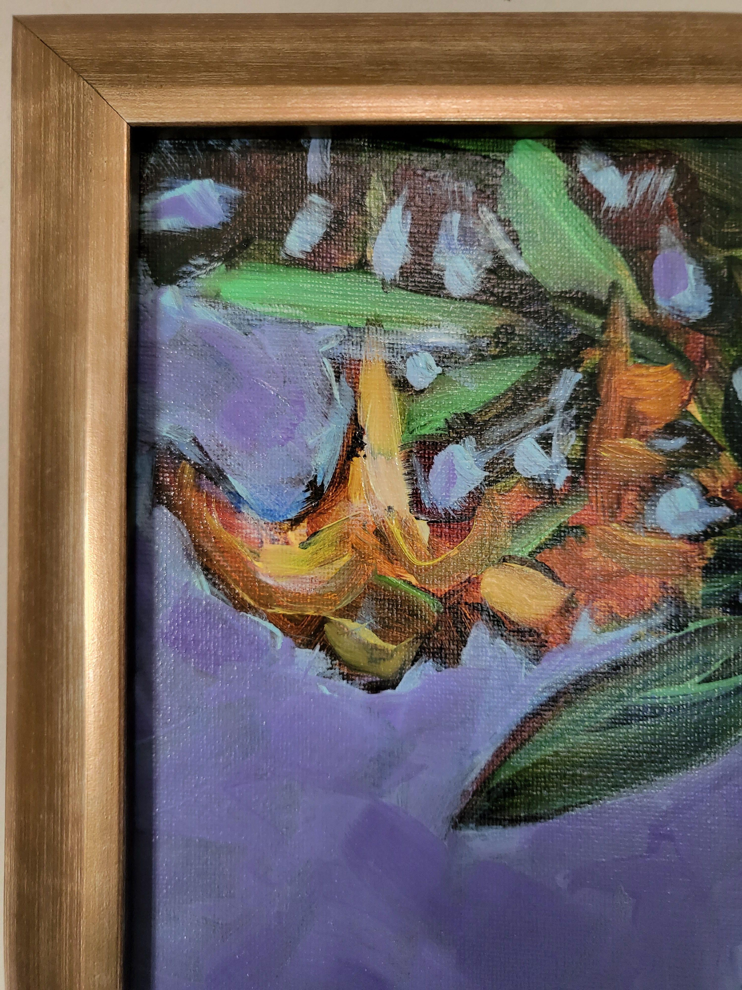 Mendocino Angel Trumpets, Painting, Oil on Canvas For Sale 2