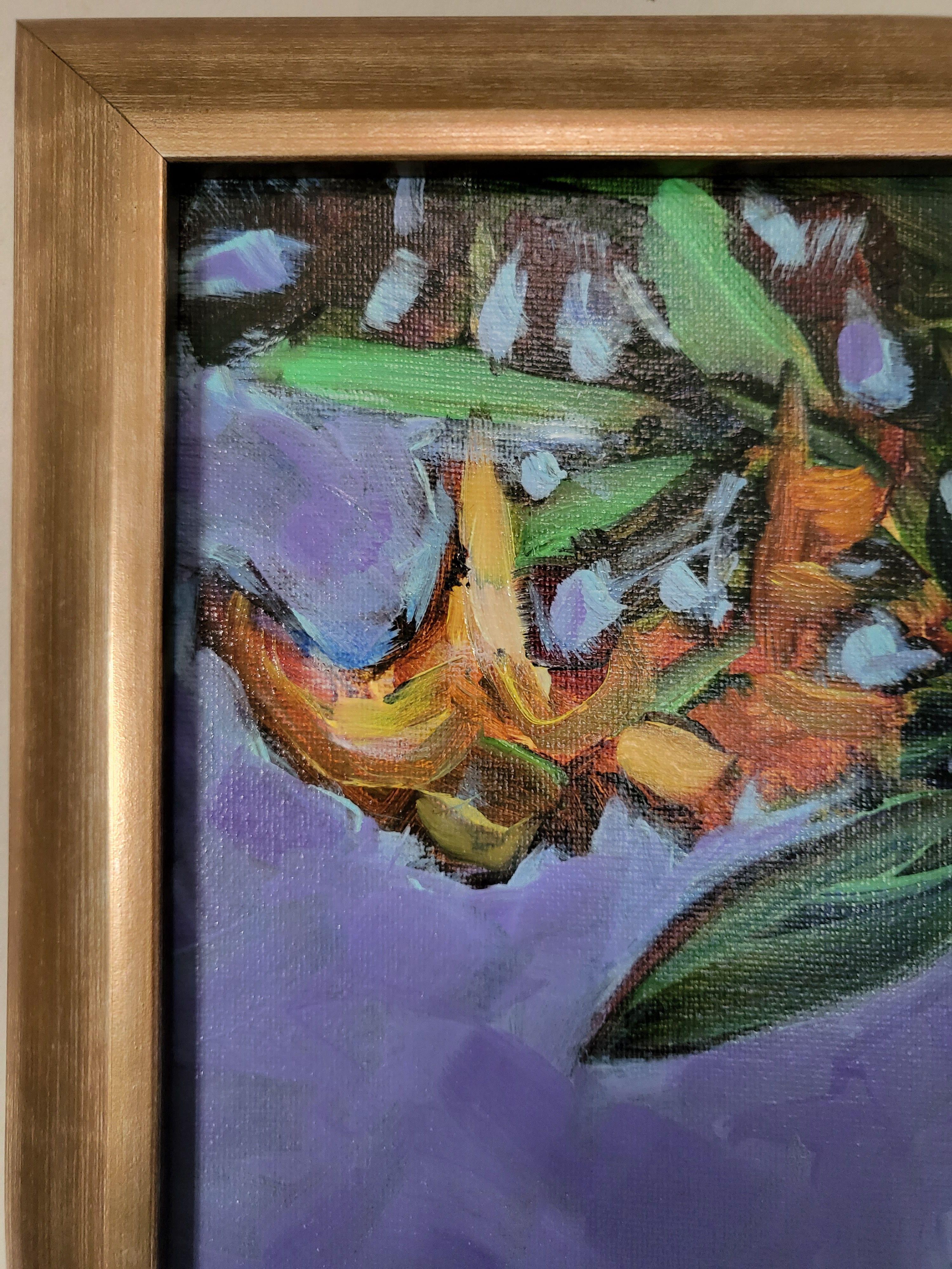 Les fleurs de Mendocinoâ€™s Angel trumpet sont magnifiques au printemps.  J'ai voulu en profiter pendant toute l'année et j'ai peint cette grappe.  Je vous invite à les apprécier comme je l'ai fait.  : : Peinture : : Impressionniste : : Cette œuvre