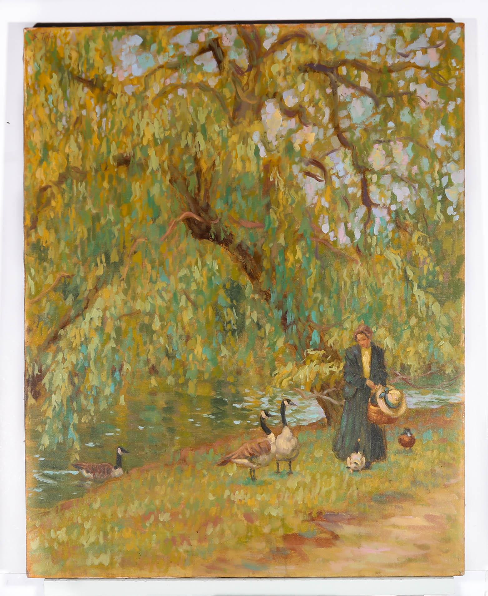 Sheila Tiffin (nata nel 1952) - Olio del XX secolo, Dare da mangiare alle anatre 2