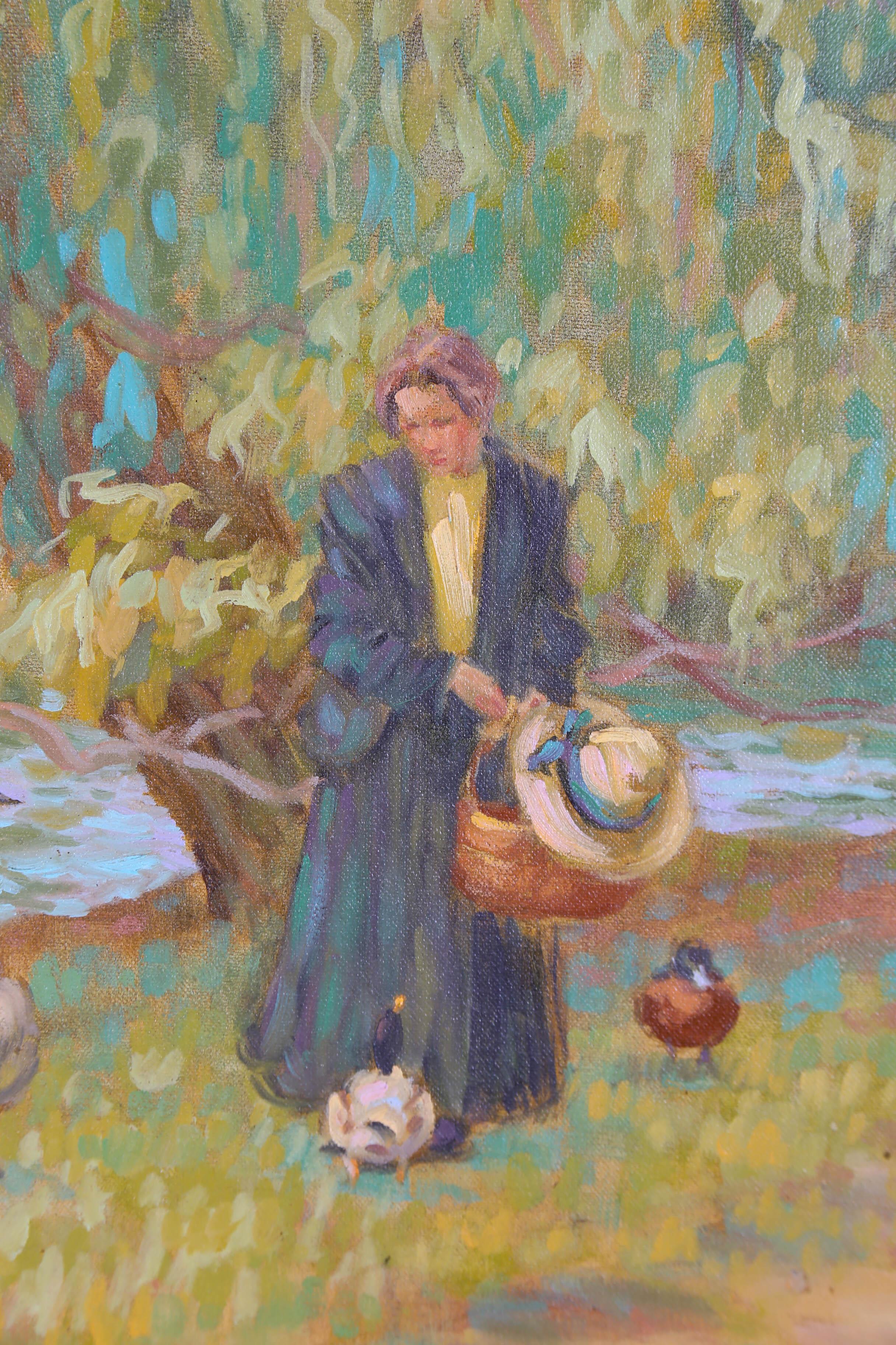 Sheila Tiffin (nata nel 1952) - Olio del XX secolo, Dare da mangiare alle anatre 4