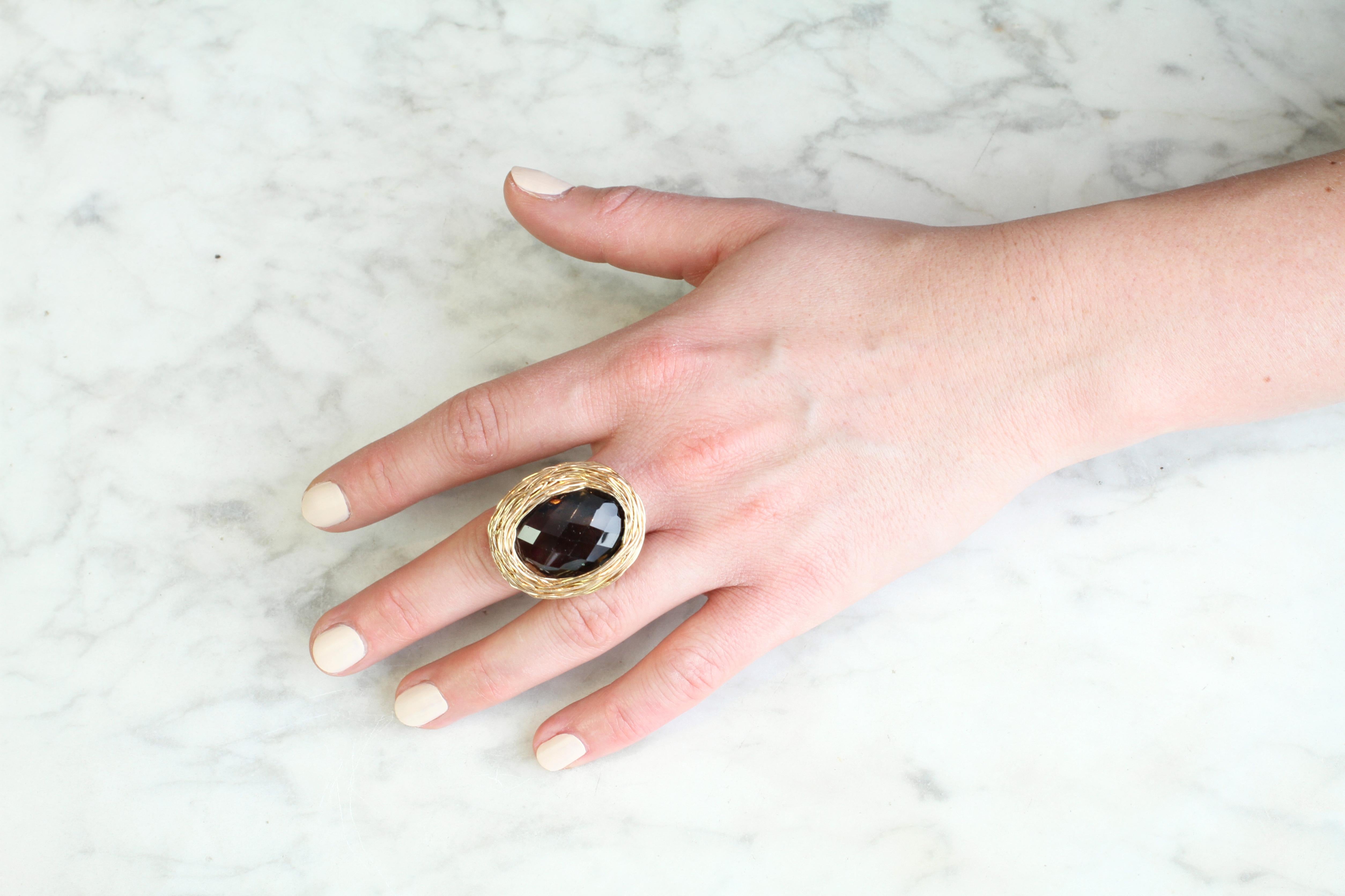 Women's or Men's Deep Faceted Oval Smoky Quartz in Gold Statement Ring by Sheila Westera