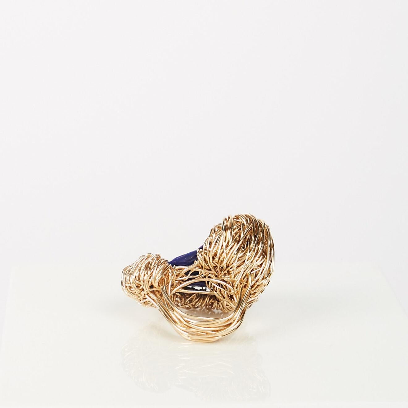 Rough Cut Sheila Westera's Lapis Lazuli and 14k Gold Liberty Ring For Sale