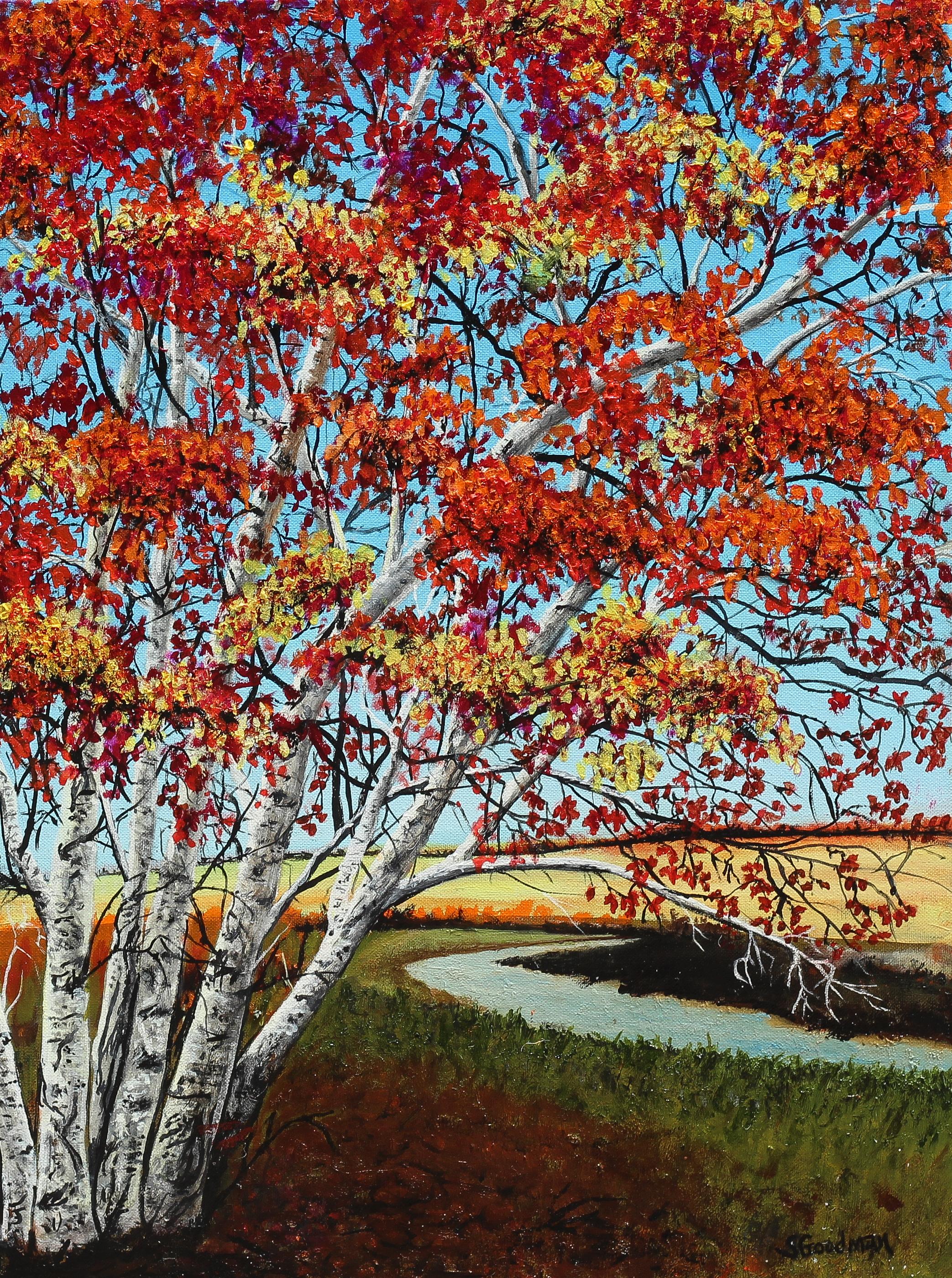 Birkenbäume, Ölgemälde – Art von Shela Goodman